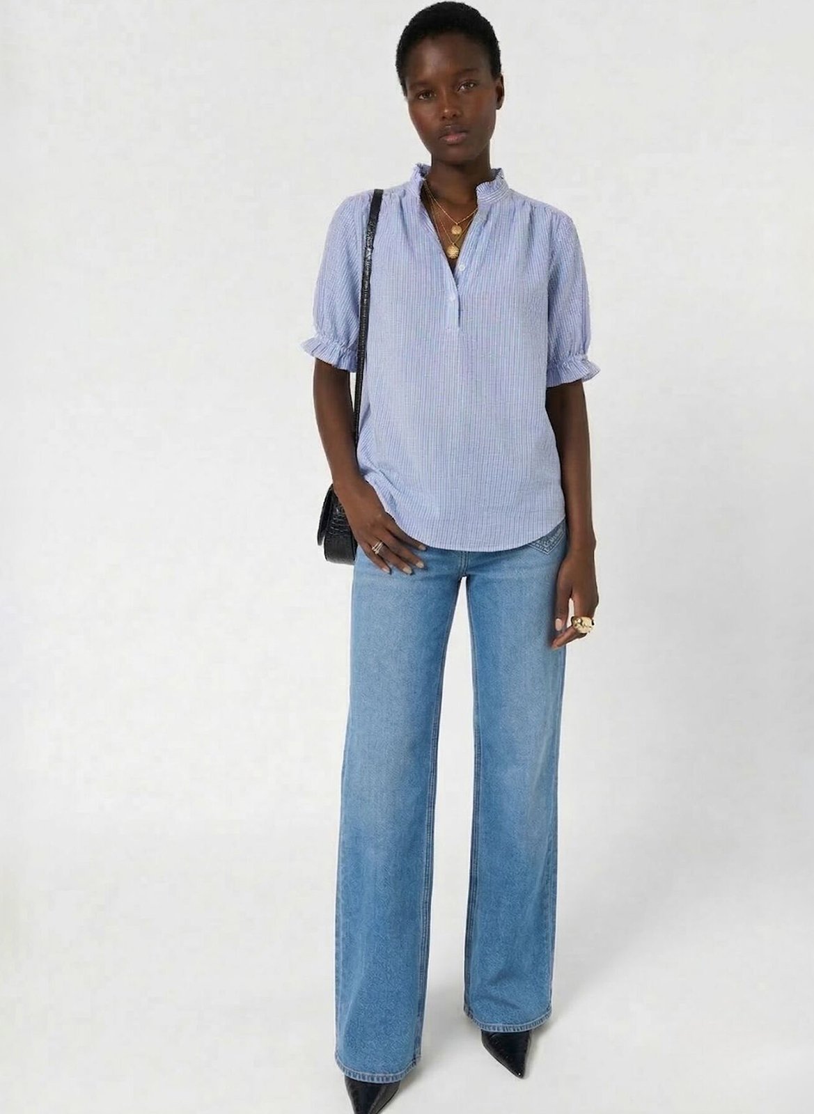 Top col tunisien rayé en lin GERARD DAREL Bleu