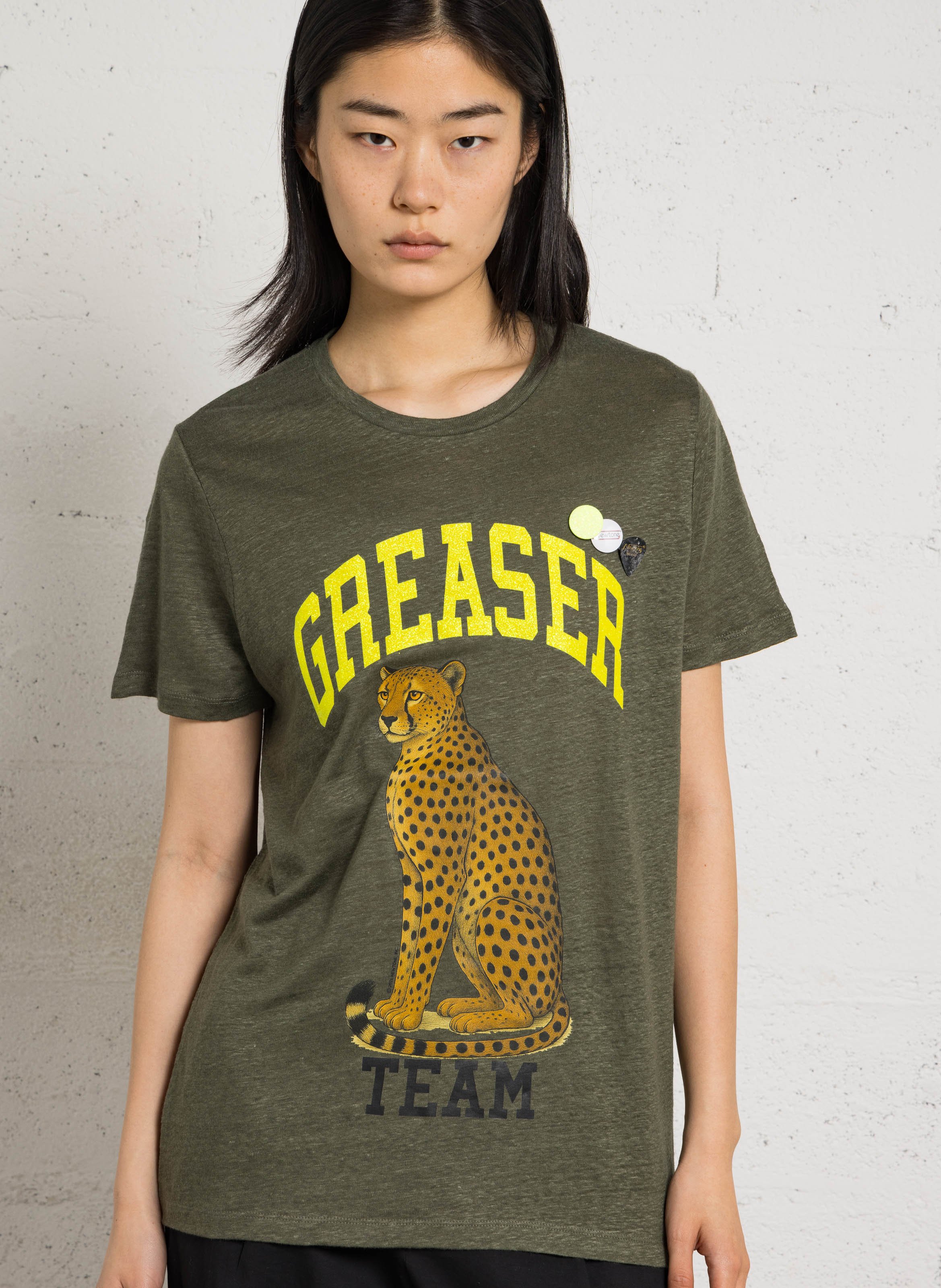 Tee-shirt droit col rond sérigraphié en lin NEWTONE