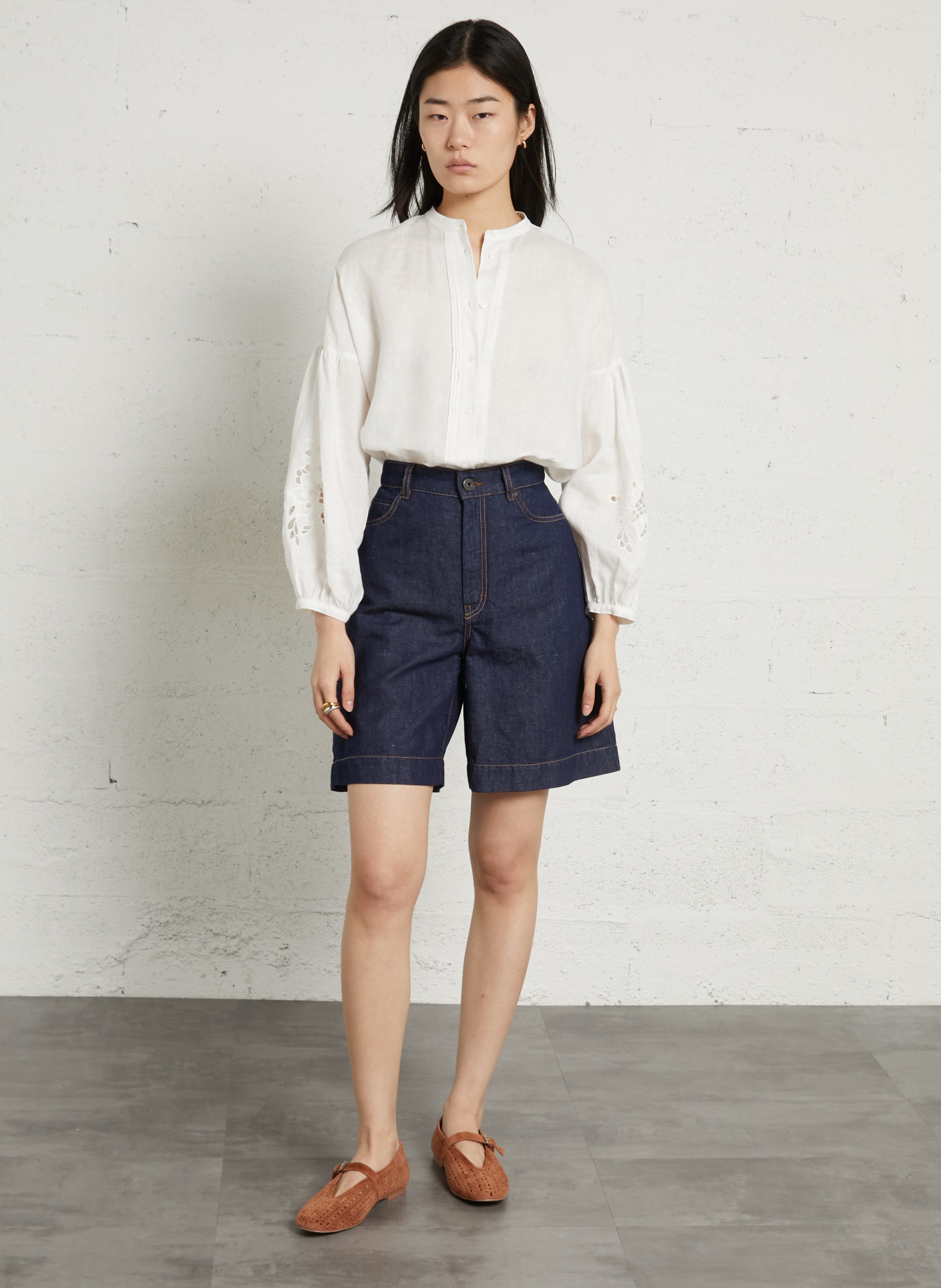 Oversized linnen blouse met ronde hals MAX MARA WEEK END Wit