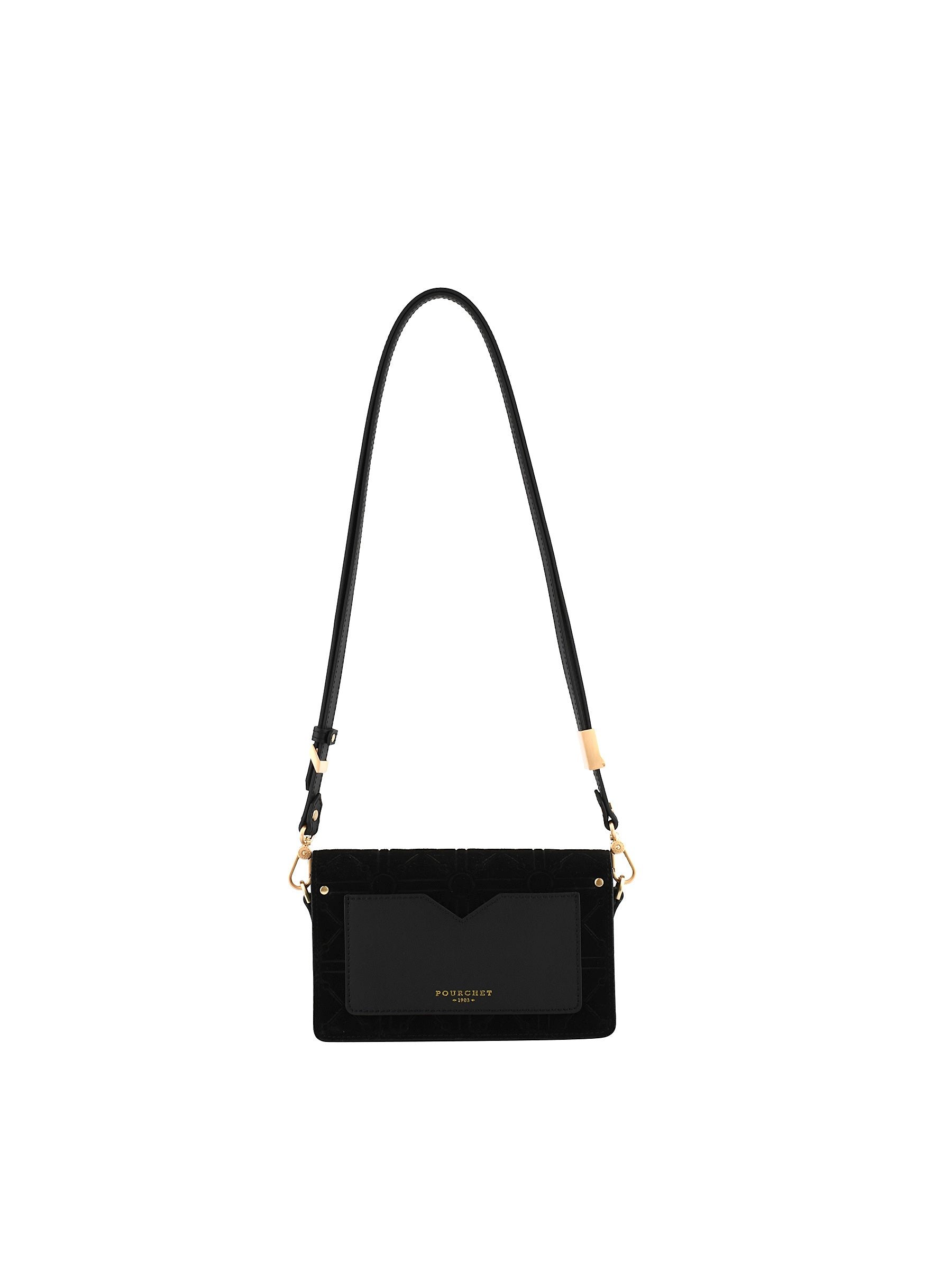 Shoulder bag in suede and leather POURCHET Black
