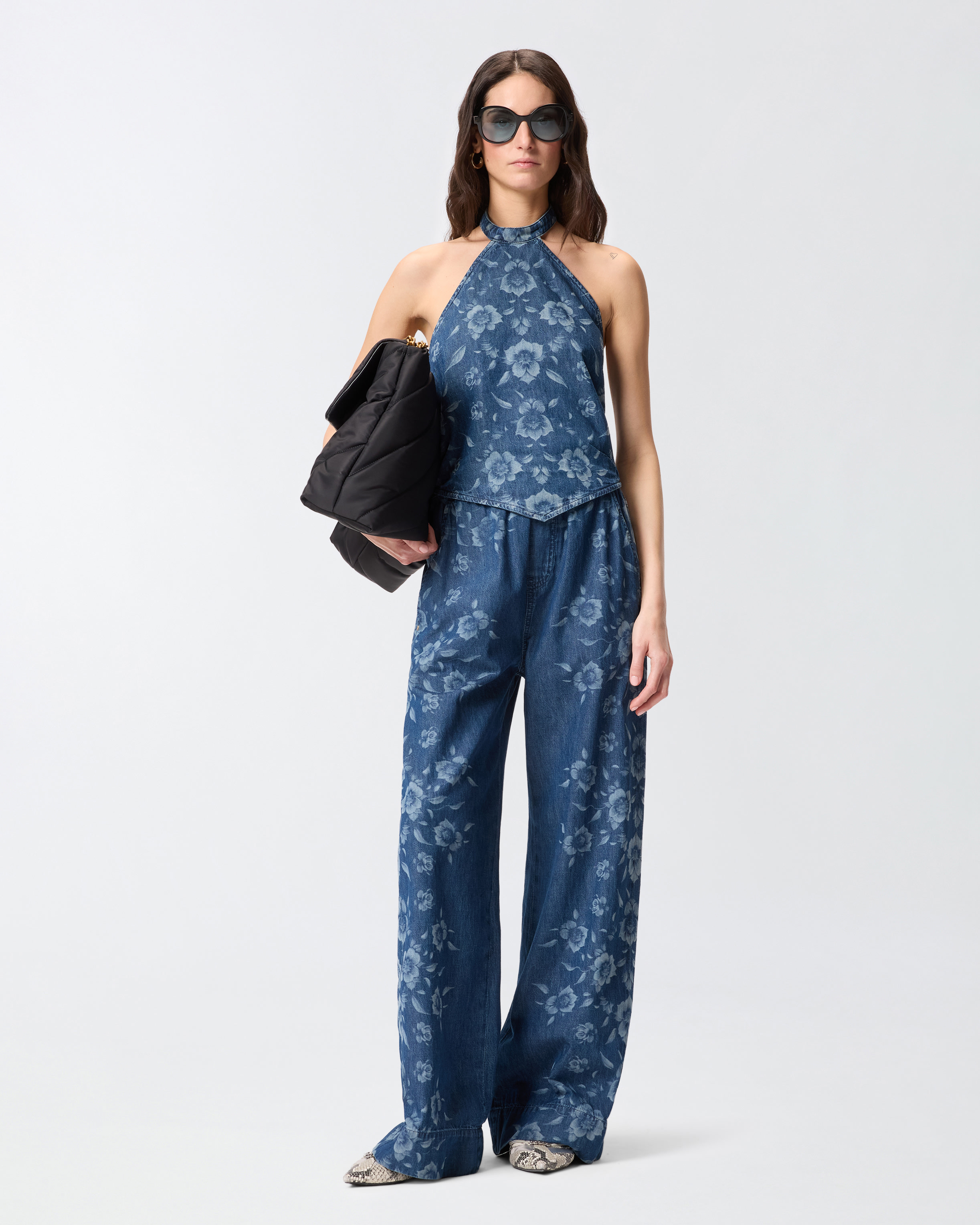 Pantalon en denim floral PINKO Bleu