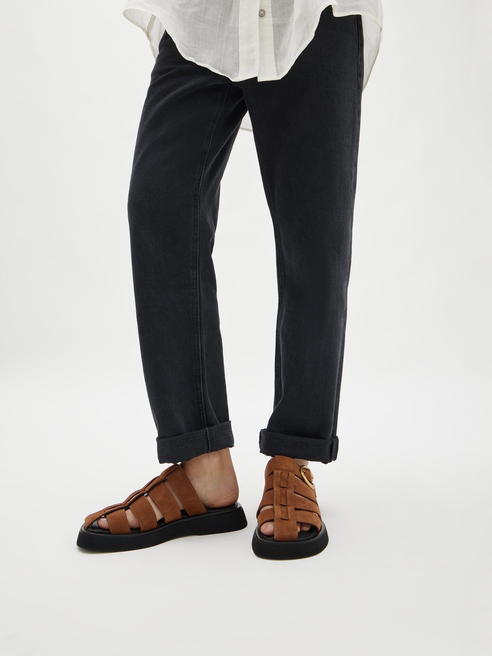 Flat multi-strap leather mules with metallic effect VANESSA WU Brown