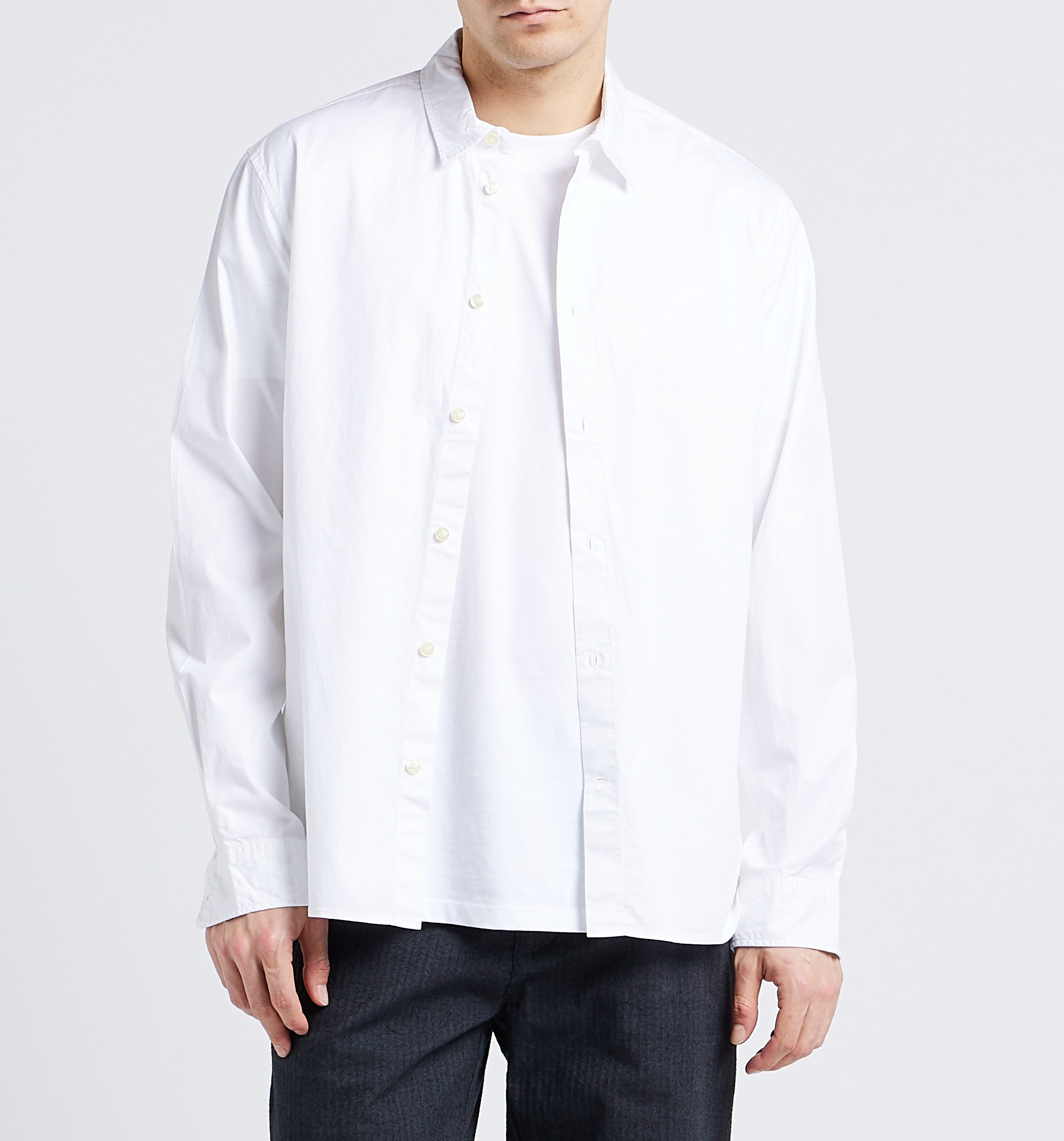 Rechte blouse van biokatoen met klassieke kraag KNOWLEDGE COTTON APPAREL Wit