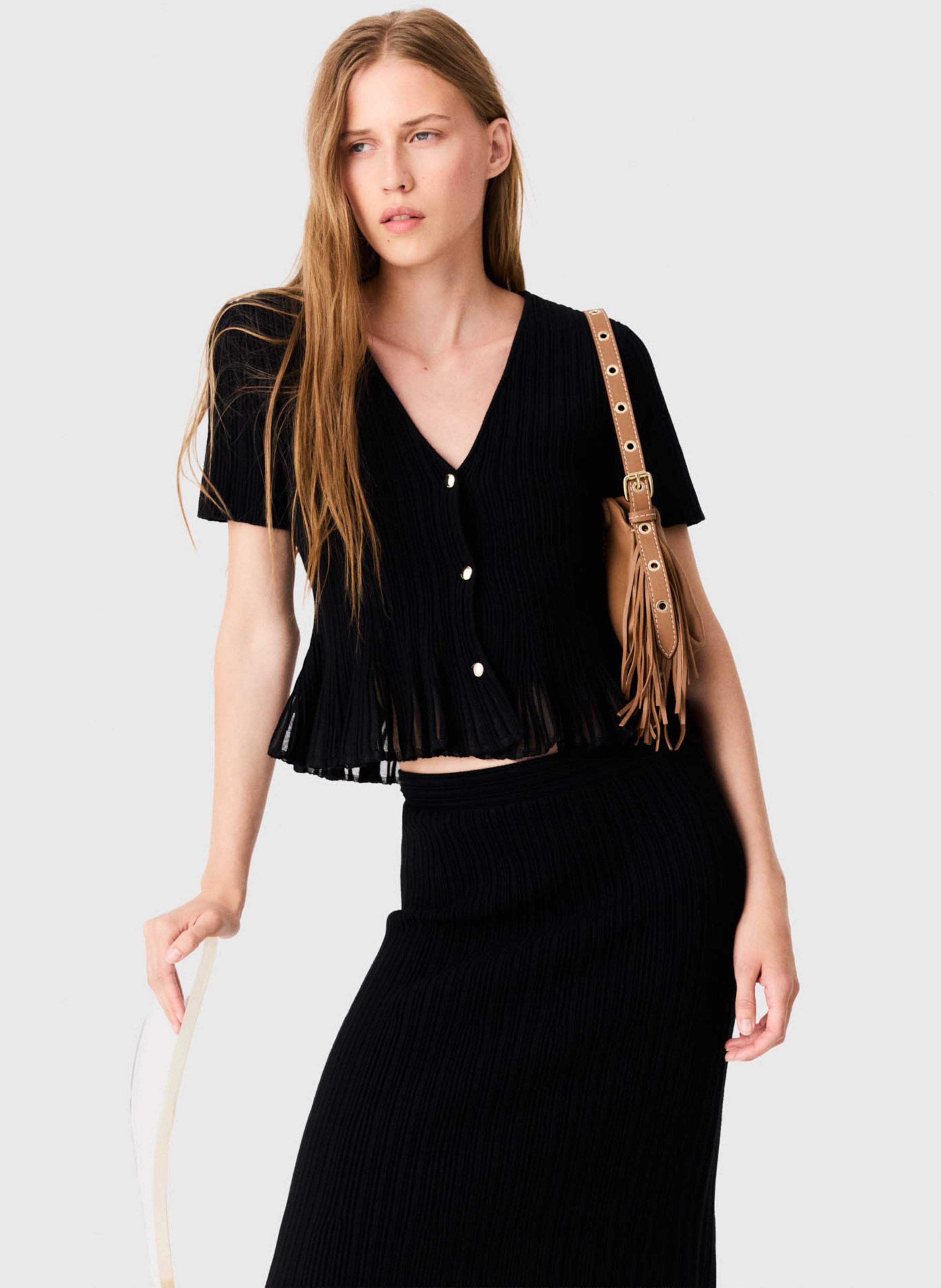 Gilet droit col V MAJE Noir