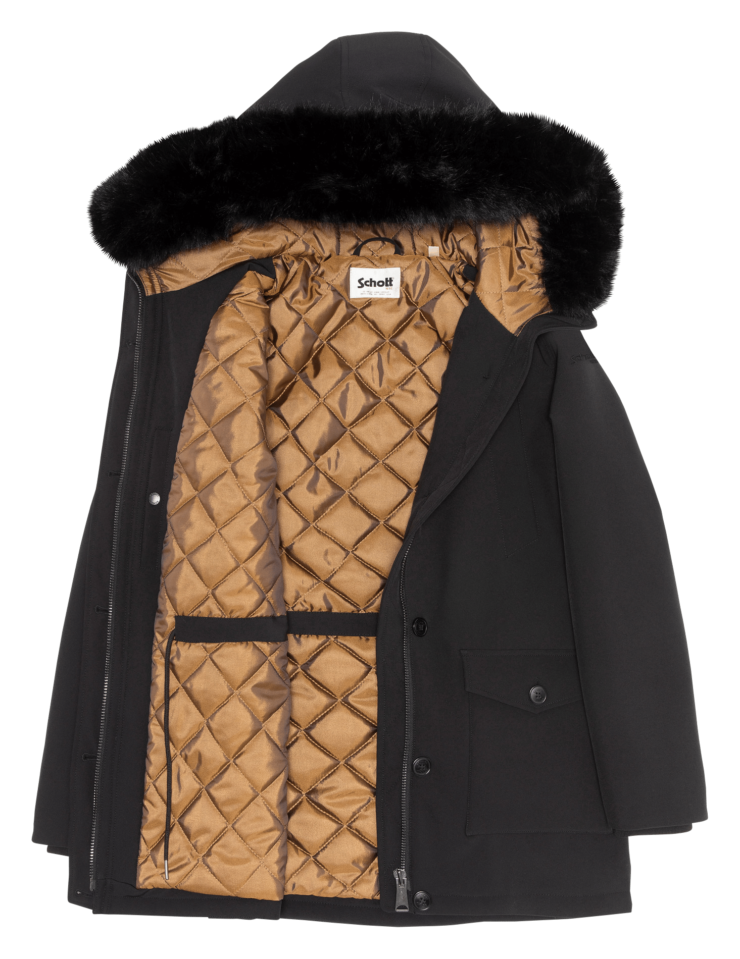 Parka droite col à capcuhe SCHOTT Noir