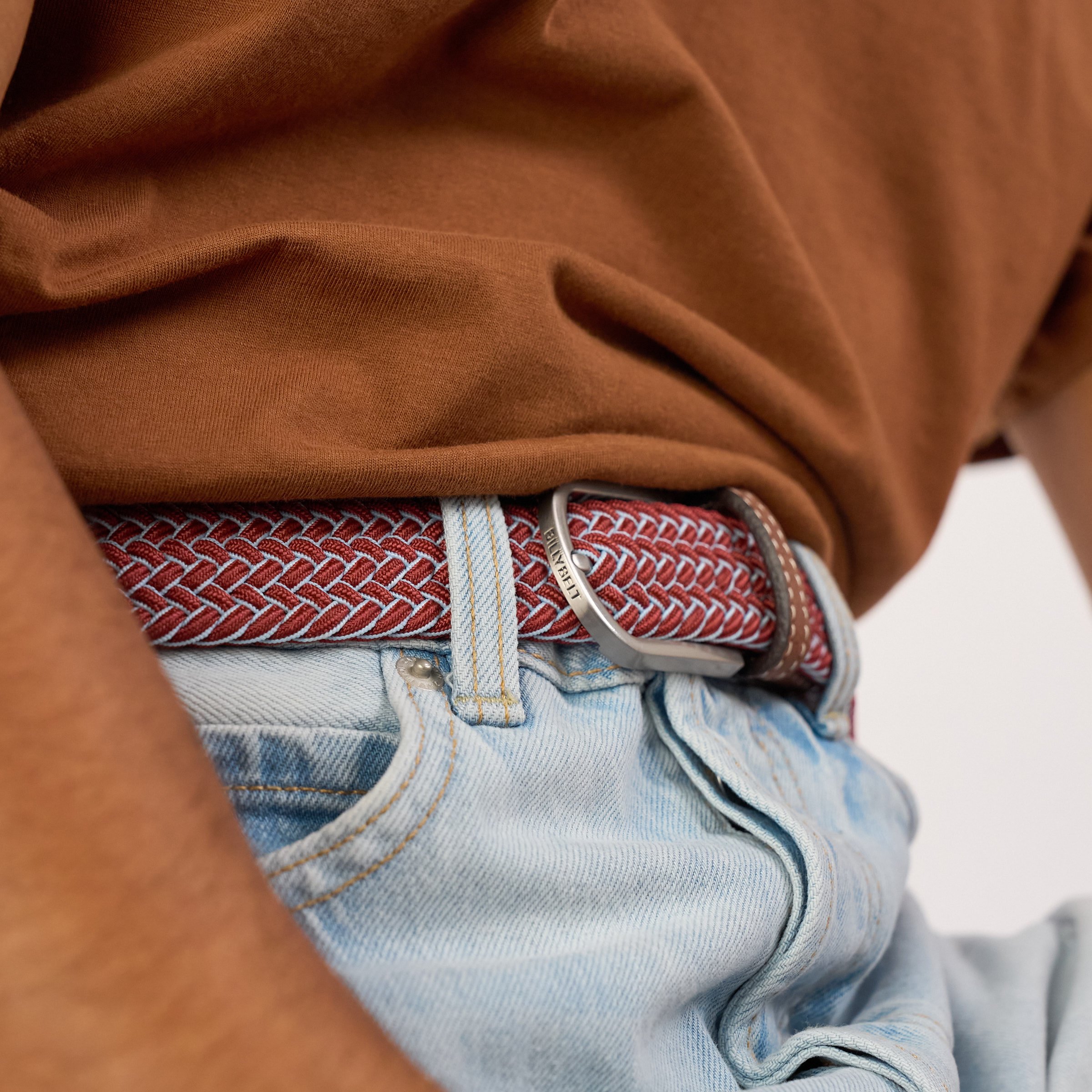 Multicolored braided elastic belt BILLYBELT Red