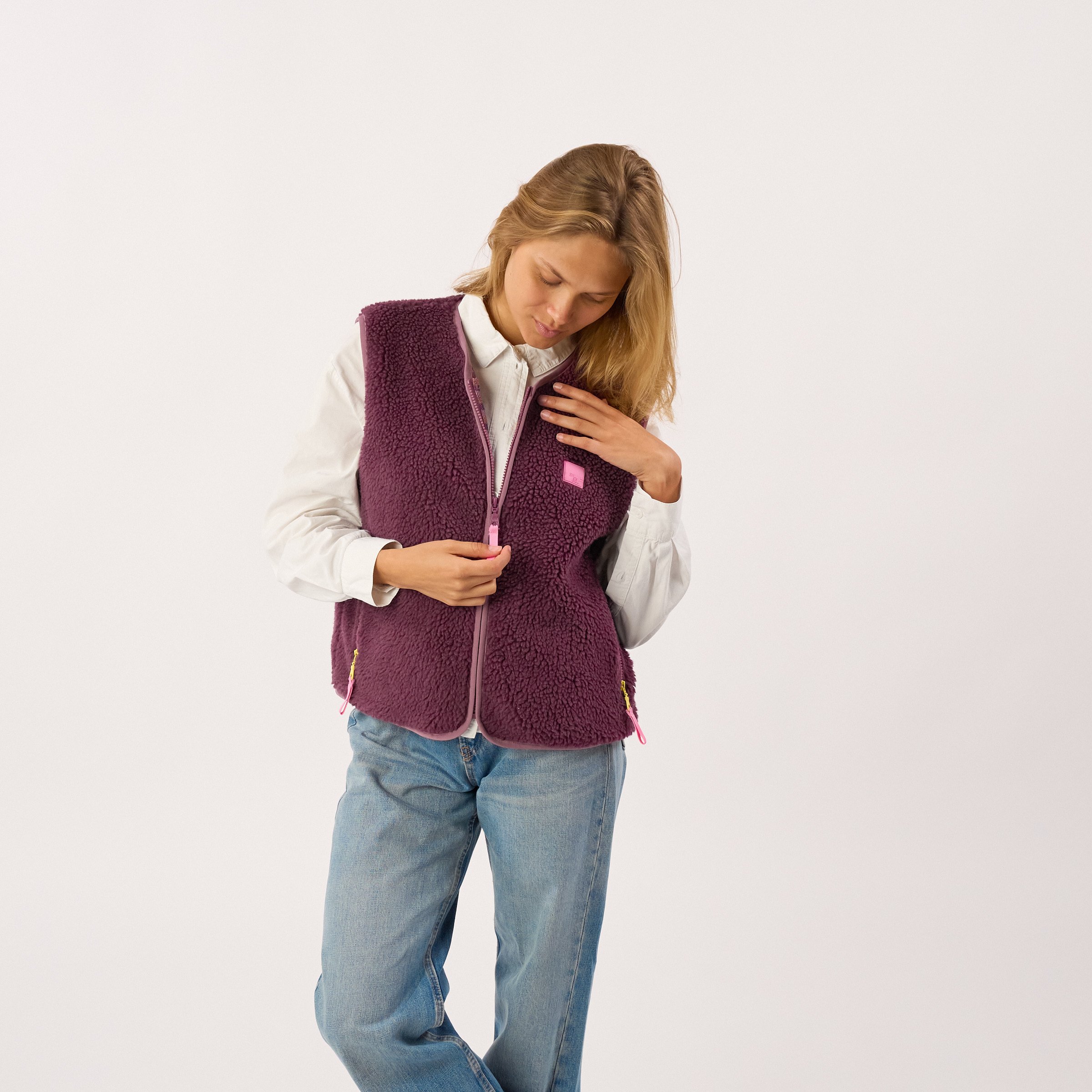 Sleeveless Sherpa Zip-Up Vest BILLYBELT Purple