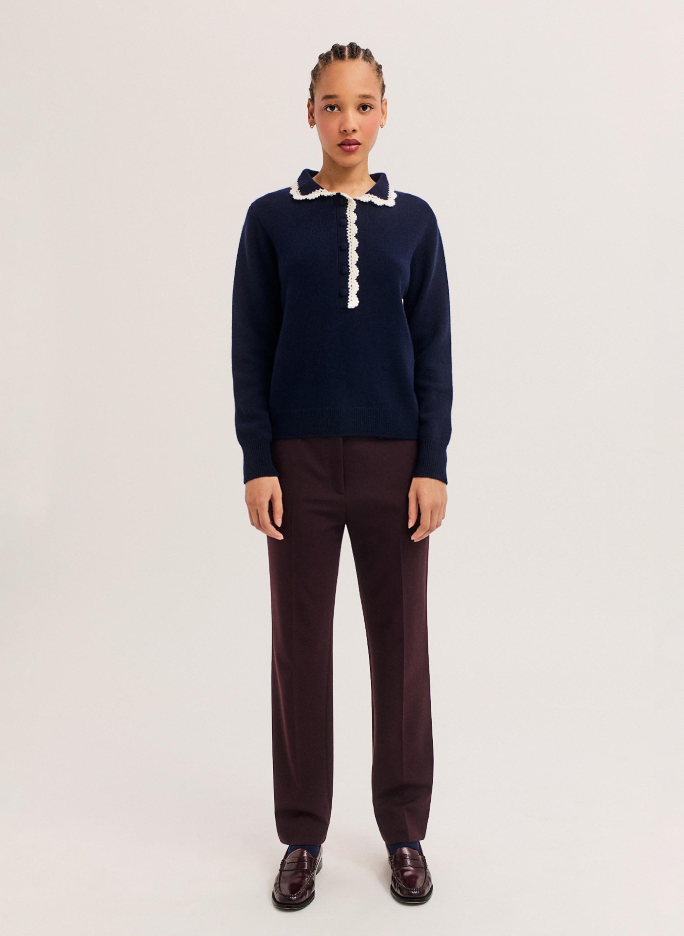 Pull à col boutonné en laine  PABLO Bleu