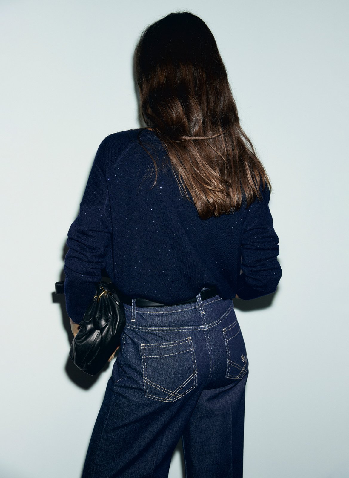 Pull droit col v à strass en laine GERARD DAREL Bleu