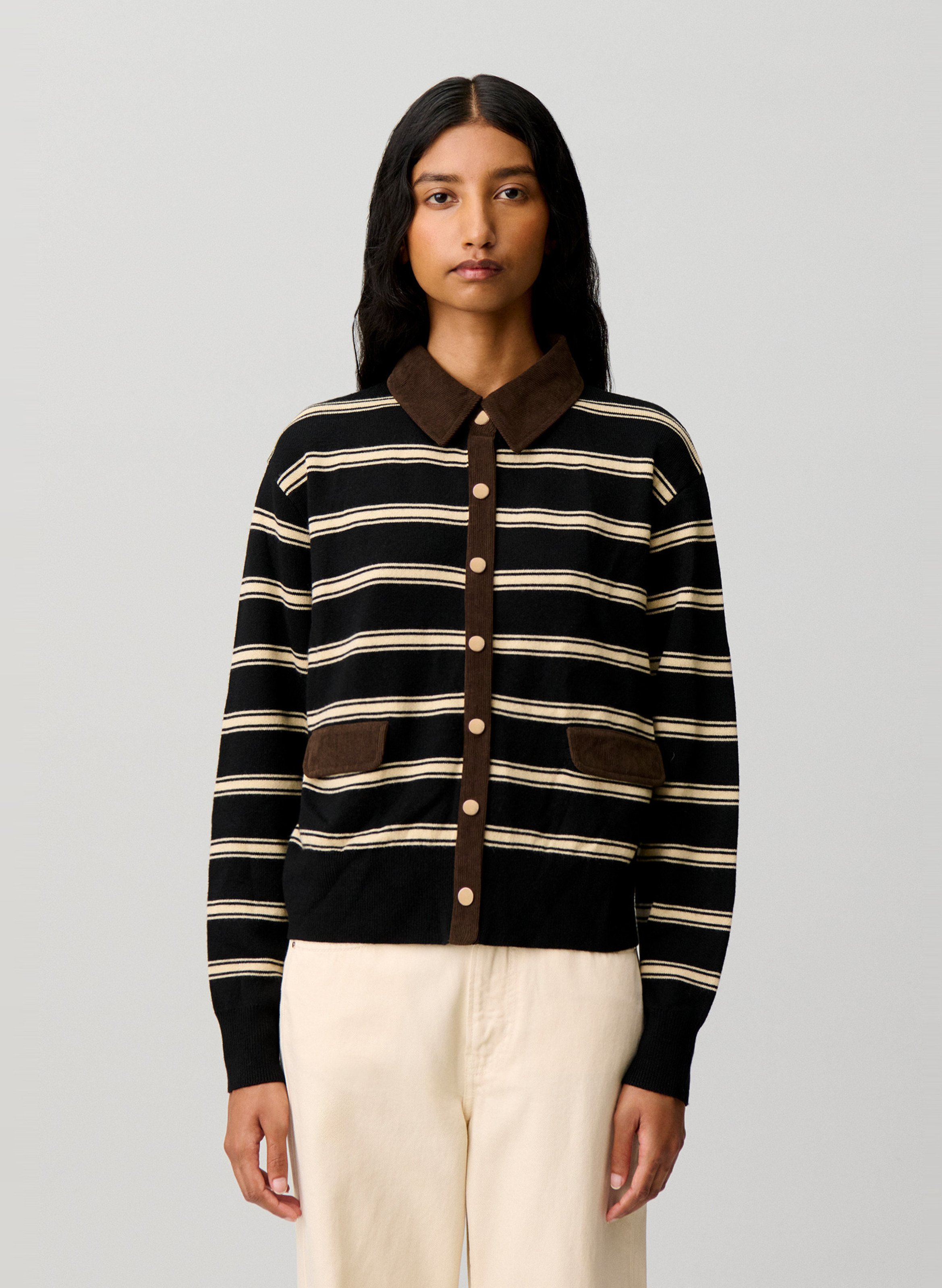 Cardigan col classique à rayures CLAUDIE PIERLOT