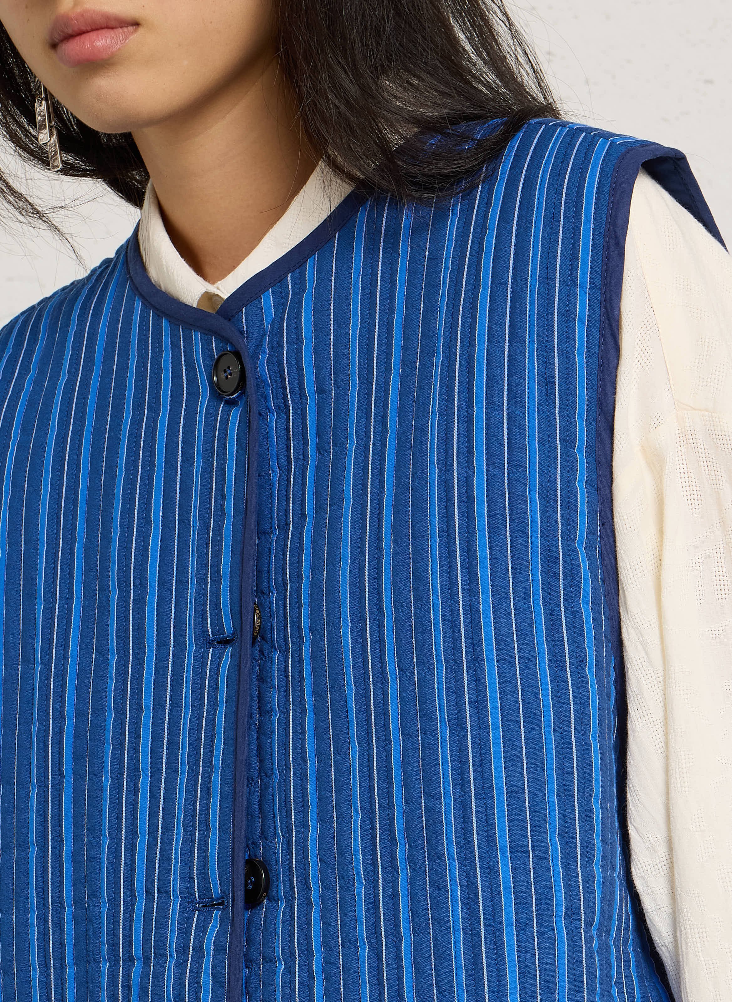 Sleeveless round neck striped vest RUE DE TOKYO Blue