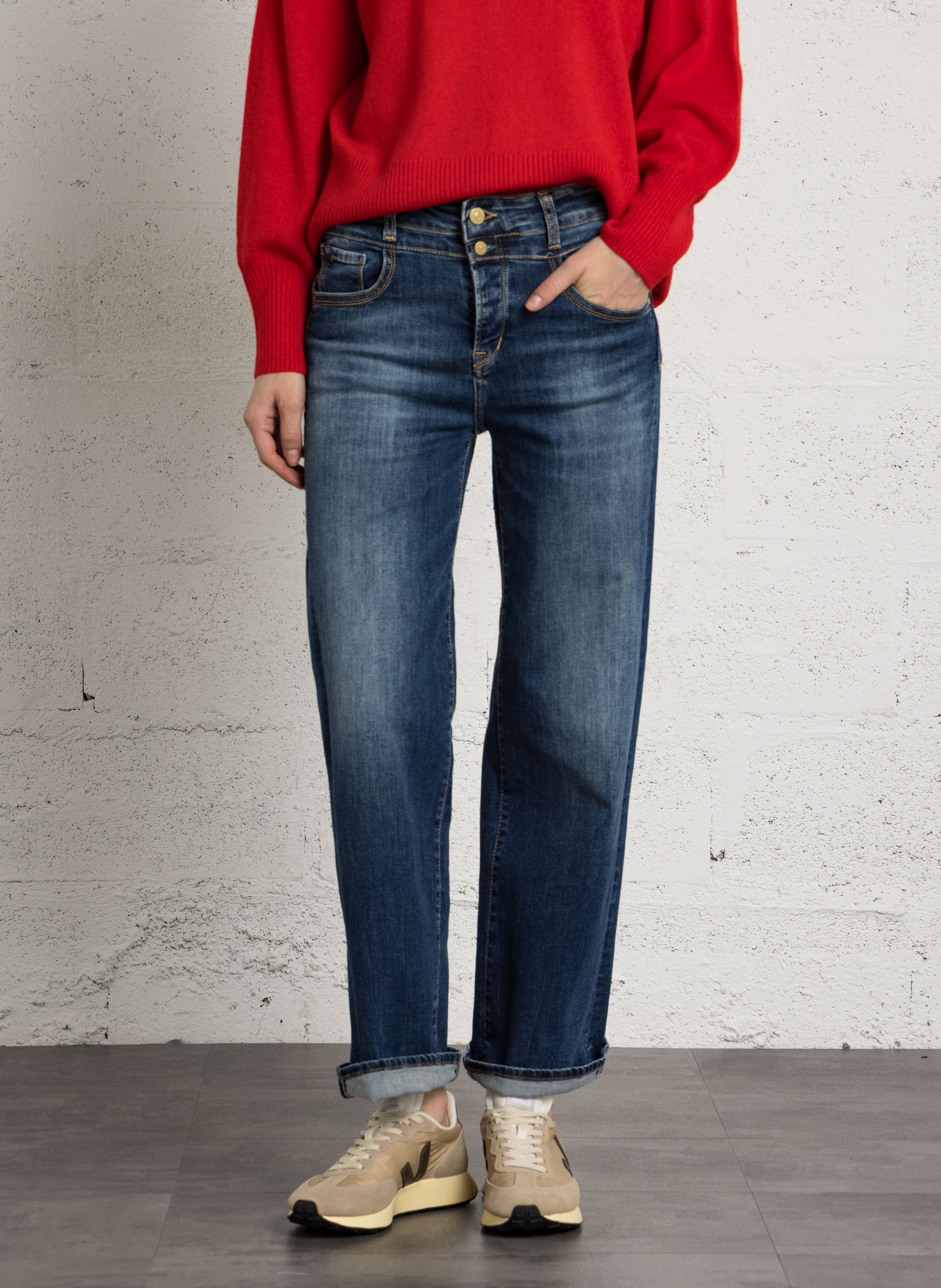 Wijde jeans van katoenmix LE TEMPS DES CERISES Blauw