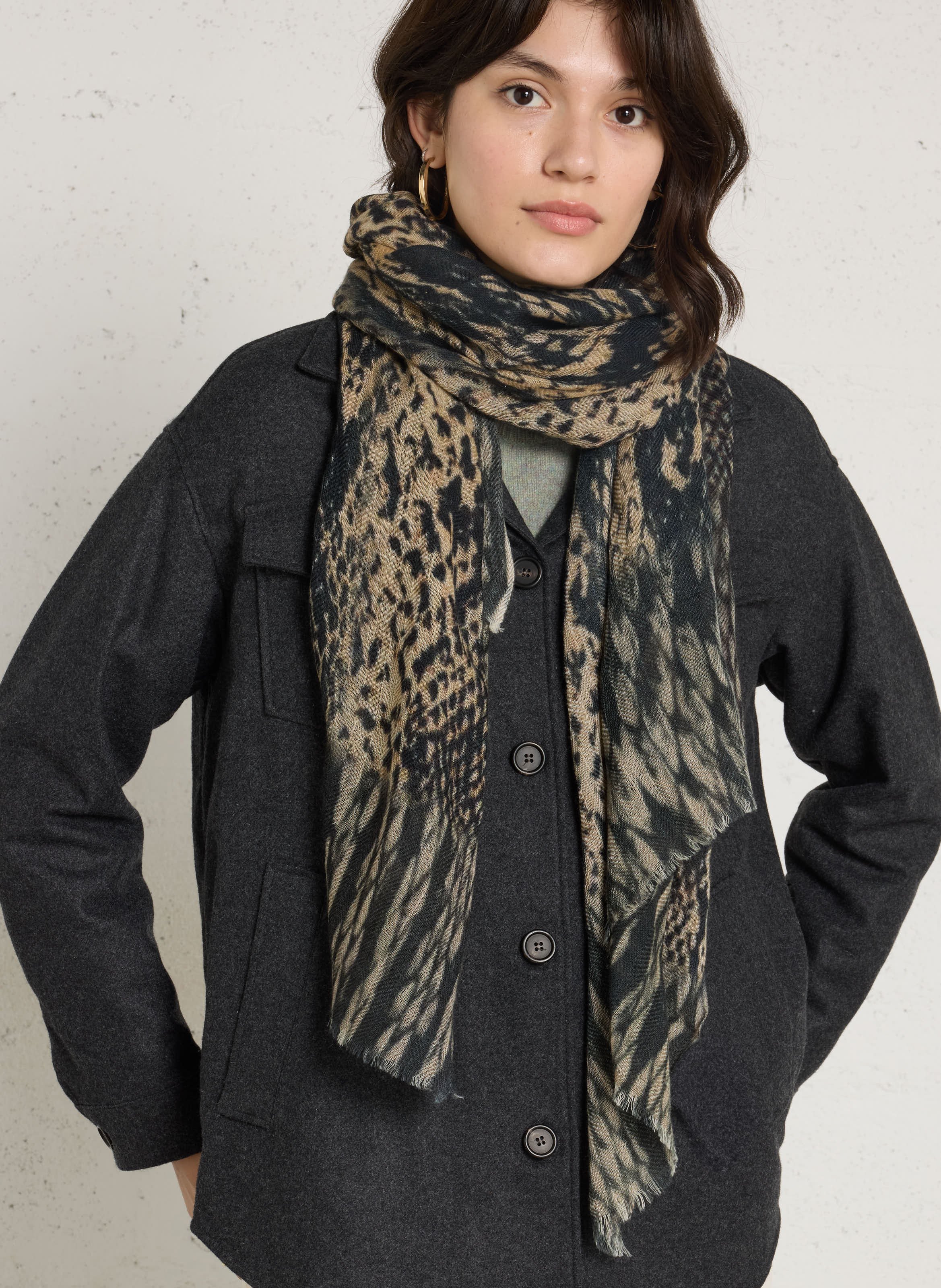 Foulard imprimé python en laine SUD EXPRESS Noir