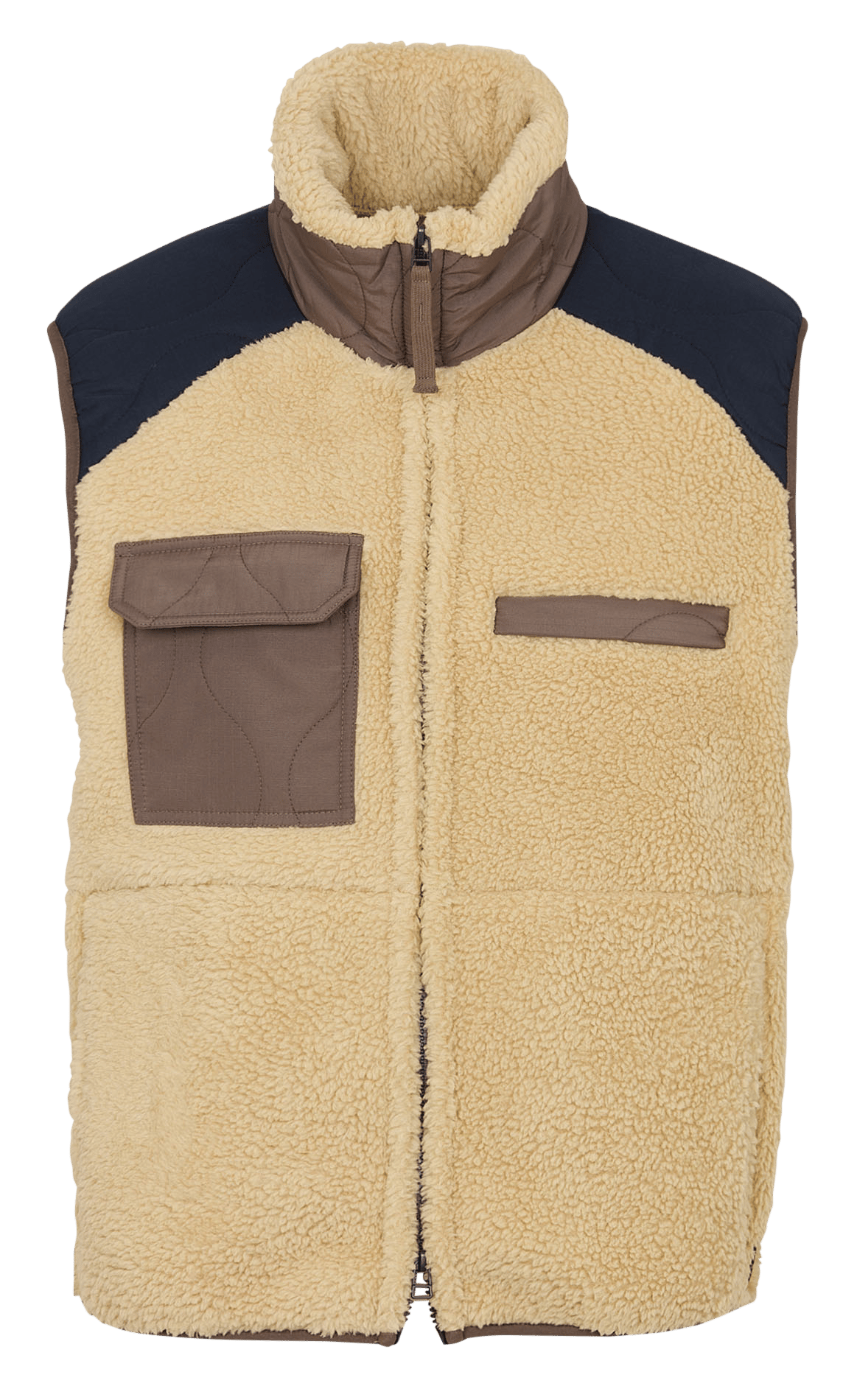 Gilet sans manches col montant zippé duveteux TAION Beige