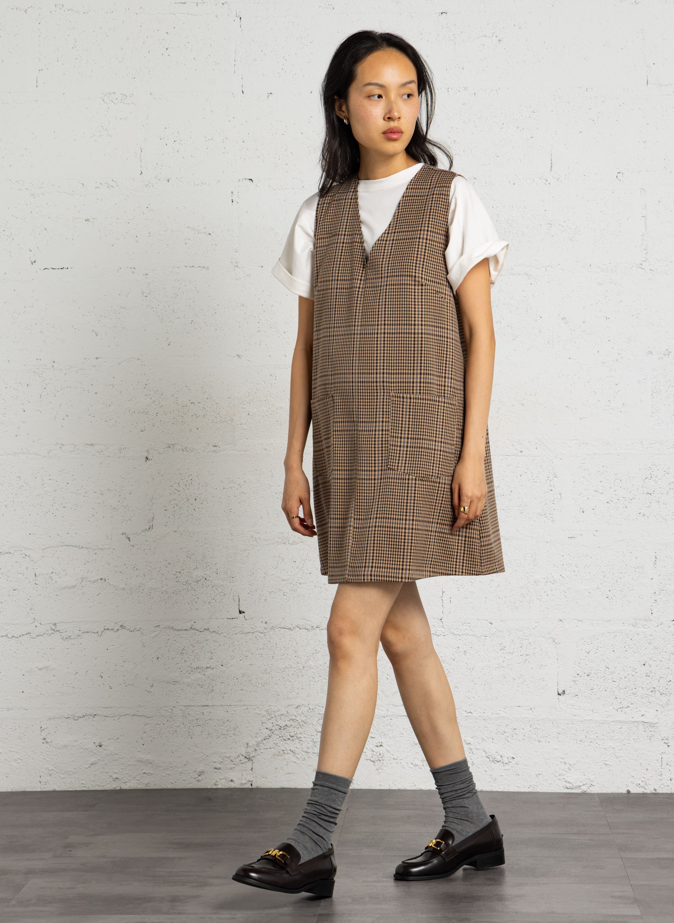 Short checked dress PLEASE Brown
