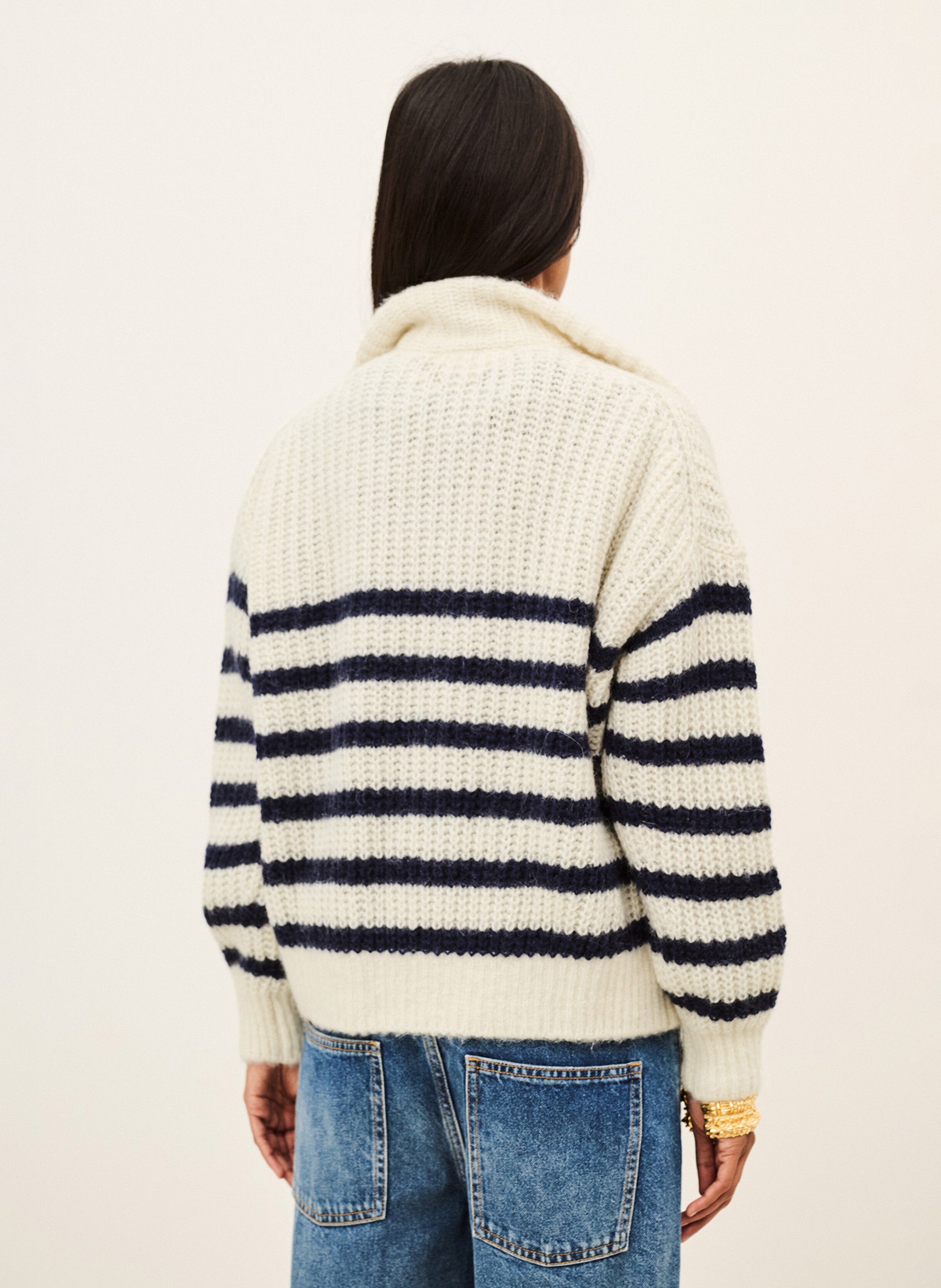 Pullover mit Zip-Kragen aus Woll-Mix | Blau BA&SH Damen