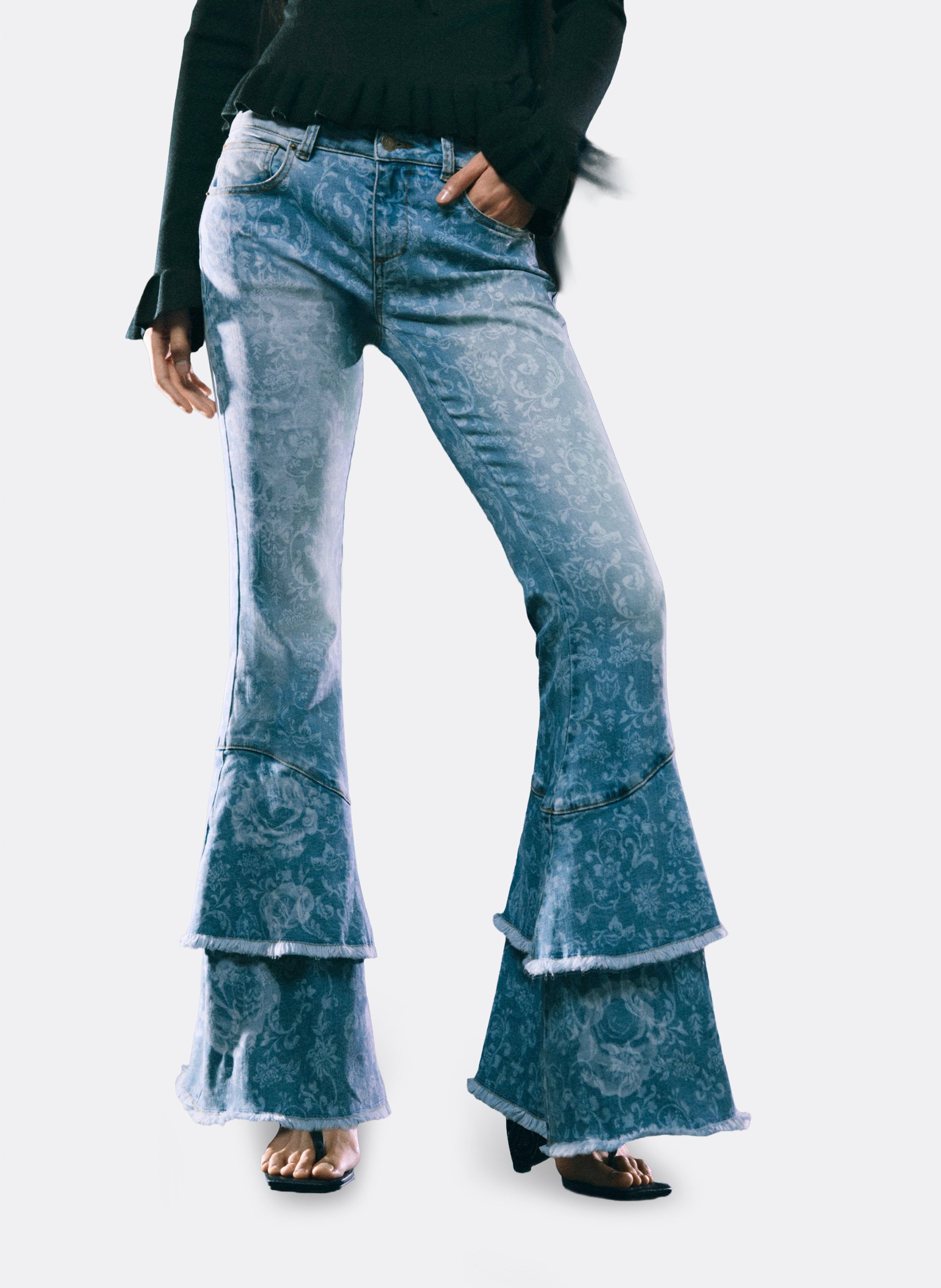 Flared jeans with jacquard ruffles DESIGUAL Blue