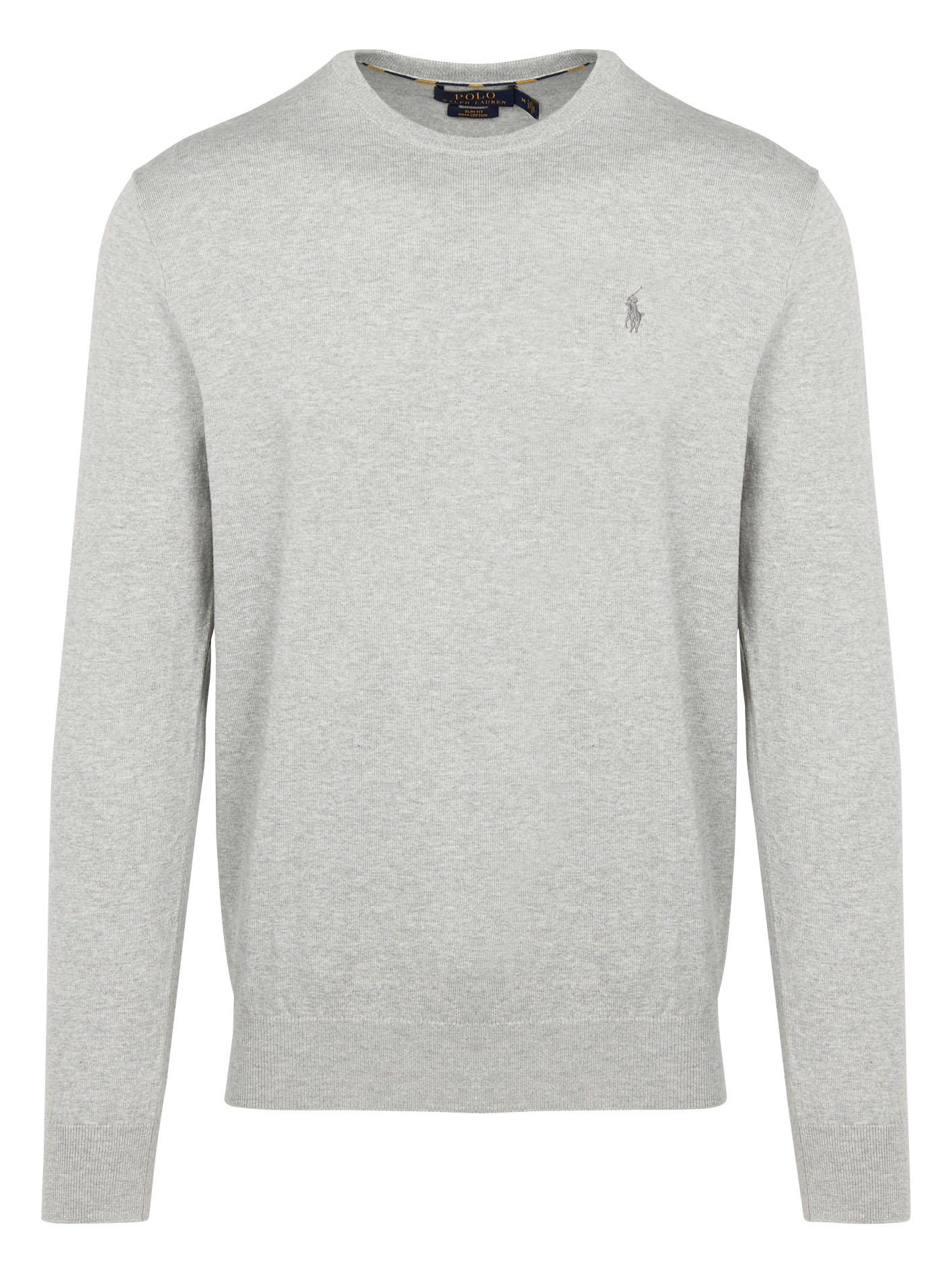 Pull col rond ajusté en Coton Pima avec Pony Player POLO RALPH LAUREN Gris