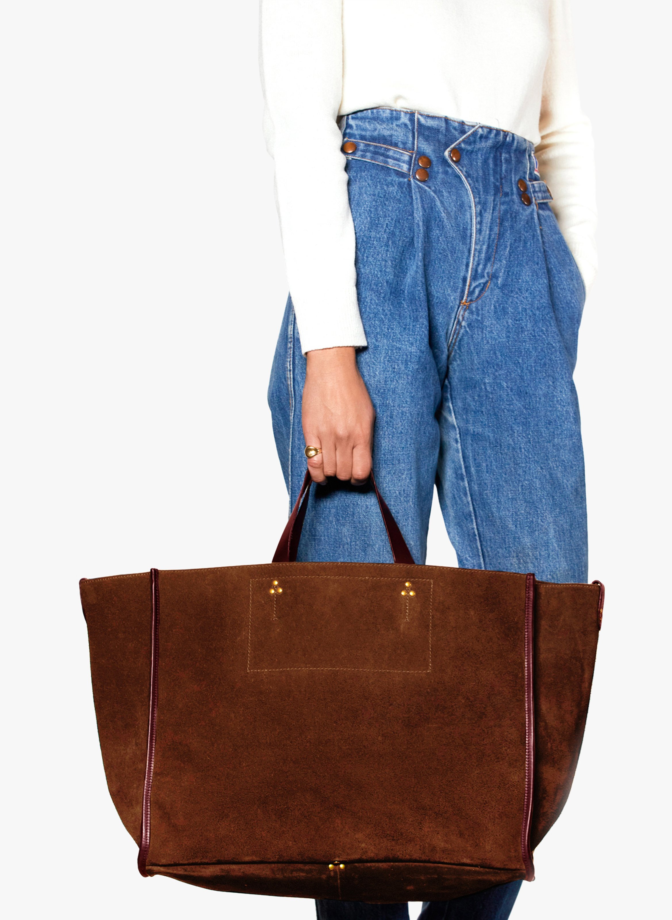 Sac cabas en cuir, porté main ou épaule Marron