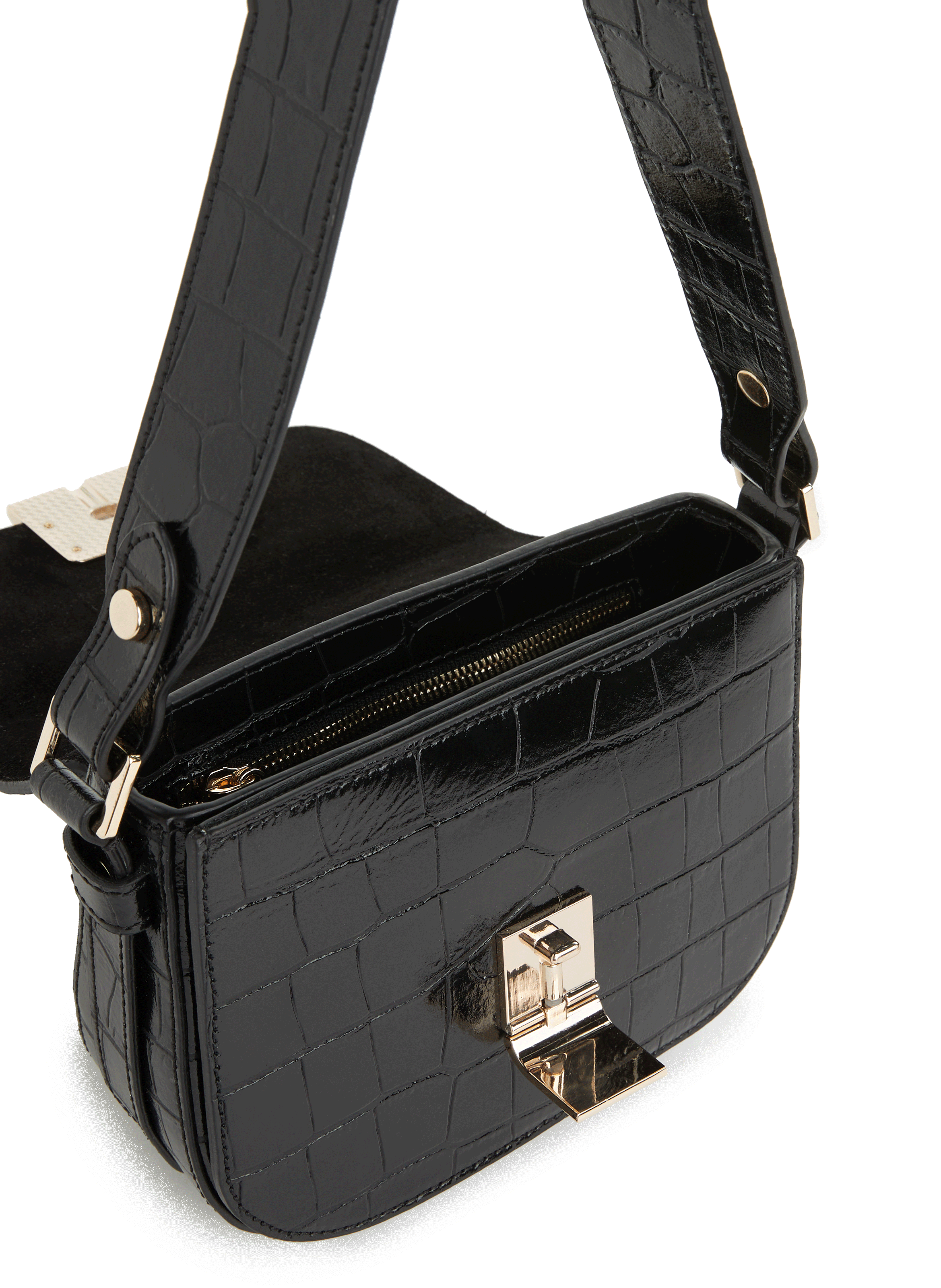 Schultertasche aus Kroko-Leder mit Umschlag SAISON 1865 Schwarz