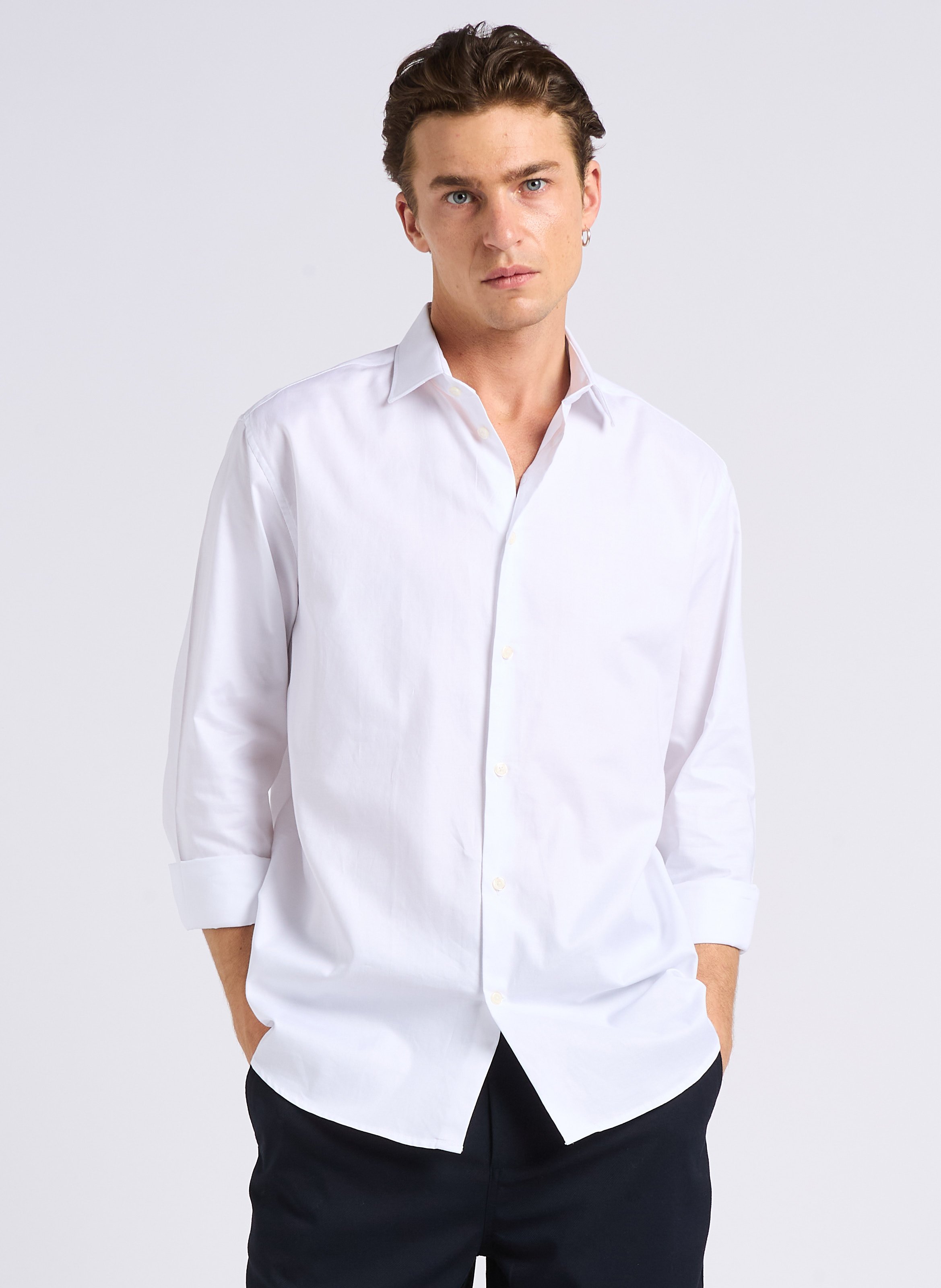 Straight cotton shirt with classic collar AU PRINTEMPS PARIS