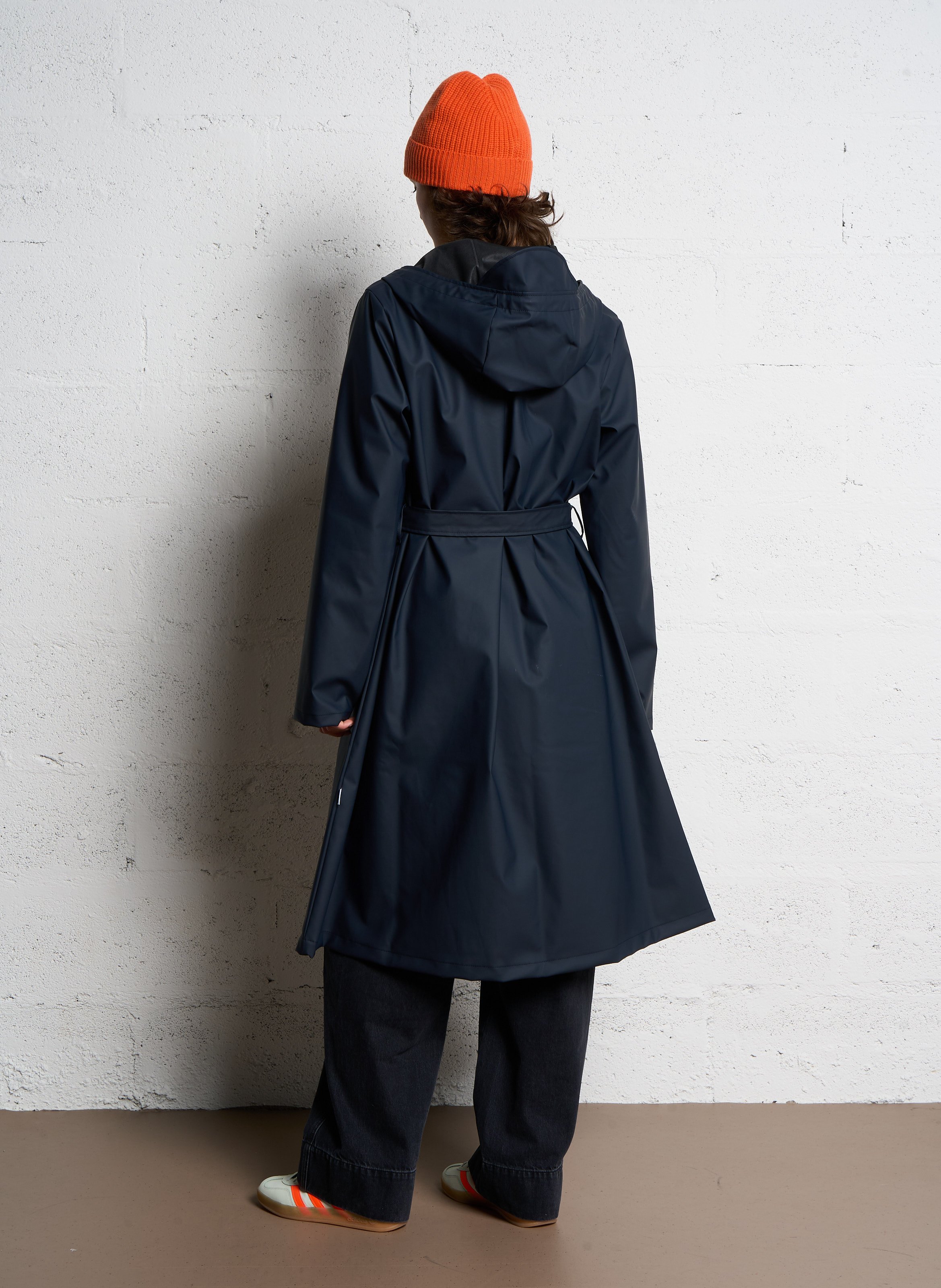 Imperméable droit col rond Bleu