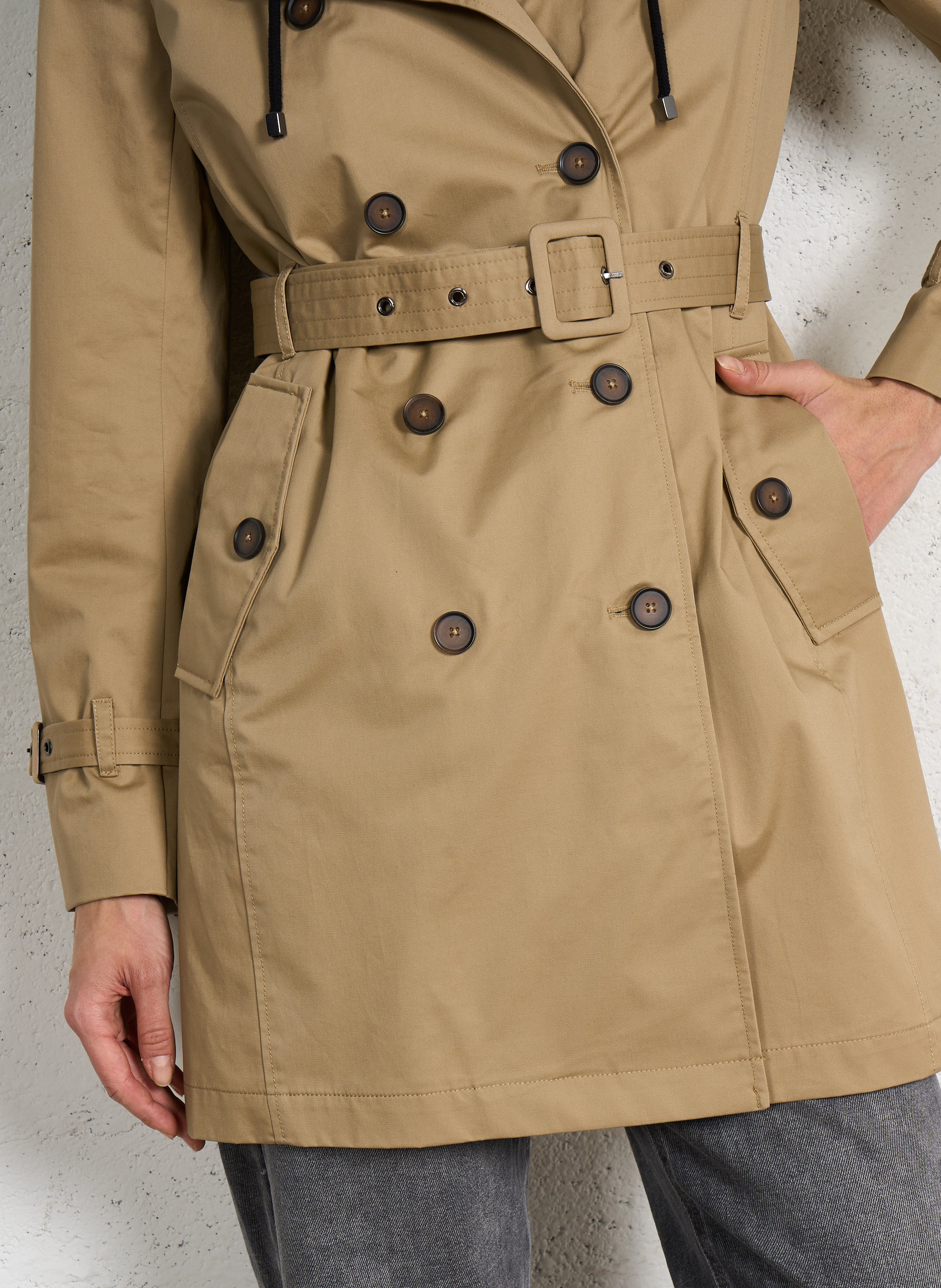 Cotton trench coat with detachable hood IKKS Beige