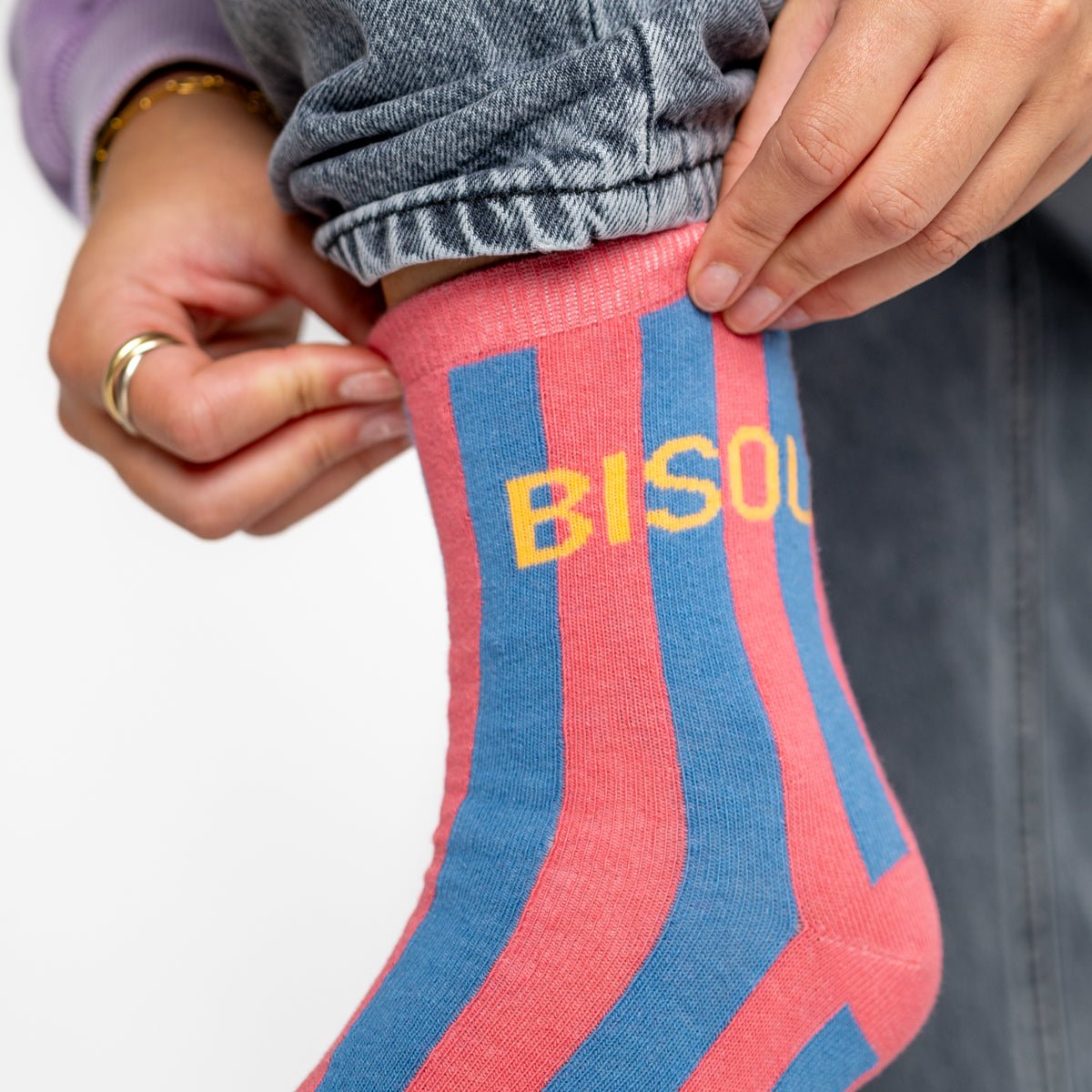 Striped combed cotton socks Pink
