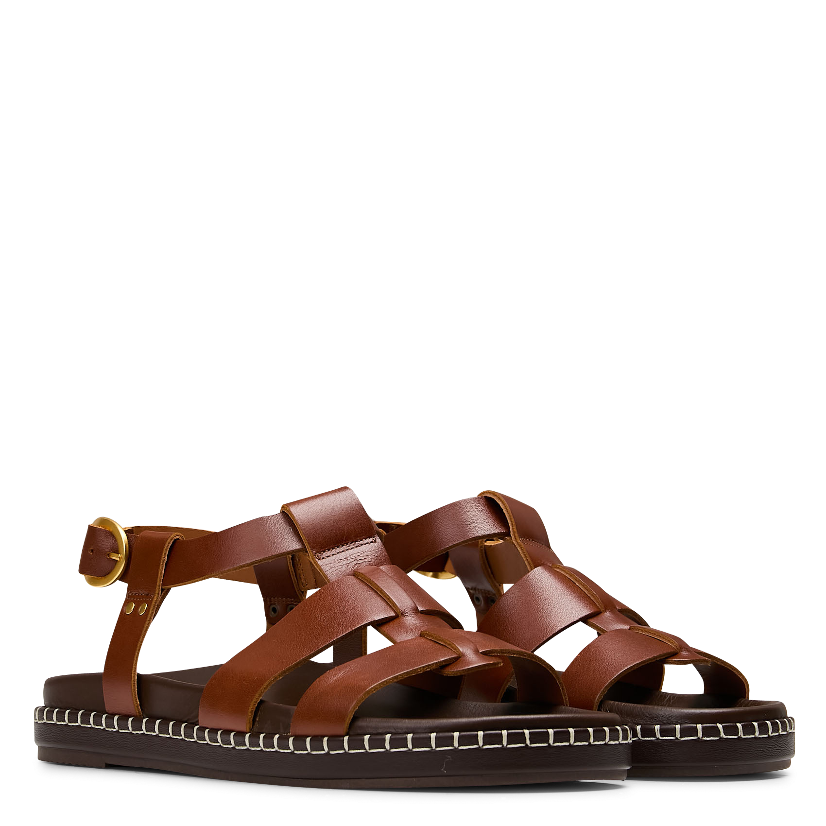 Aouda flat leather sandals MAISON TOUFET Brown