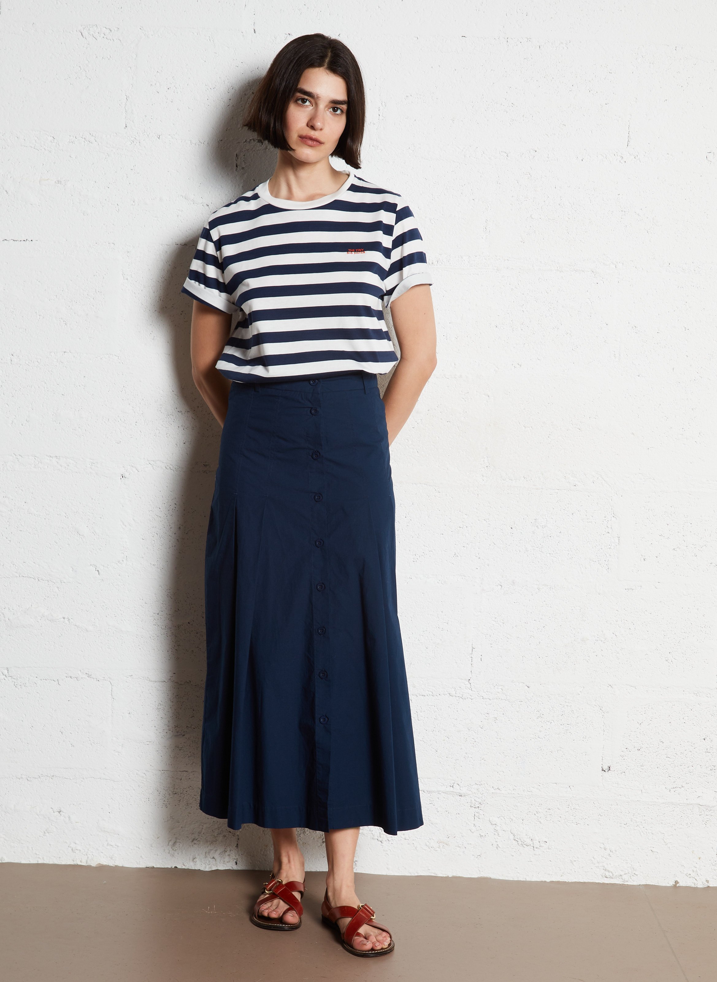 Jupe midi en coton THE TINY BIG SISTER Bleu