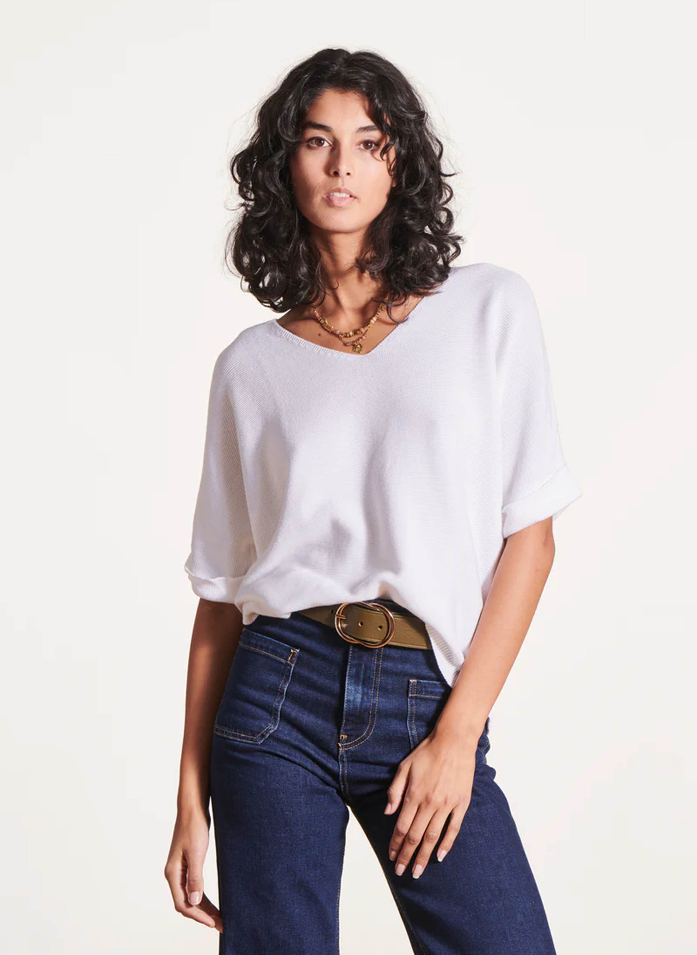Top ample col V en maille LA FEE MARABOUTEE