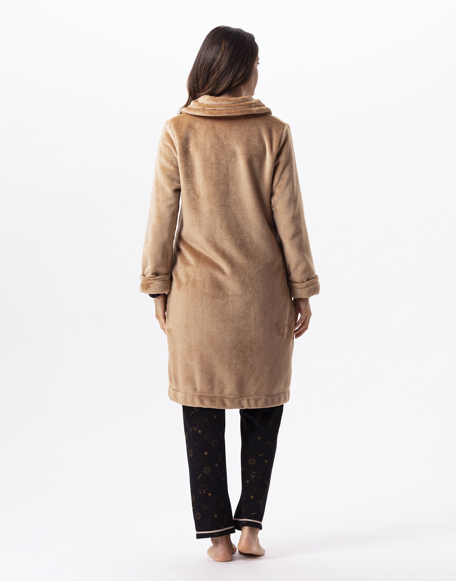 Zippered Plush Flannel Robe LE CHAT Brown