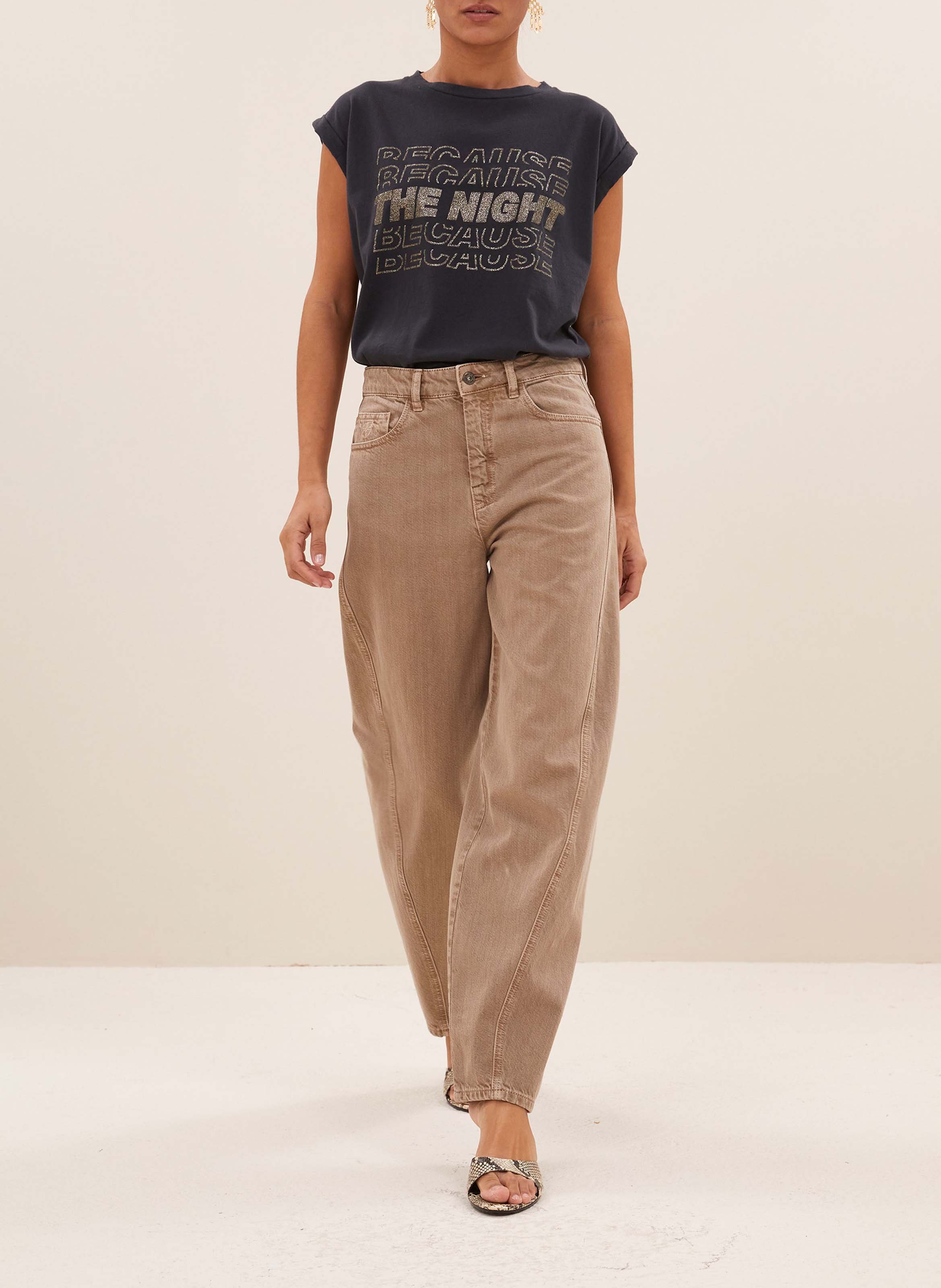 Wide-leg organic cotton pants Beige