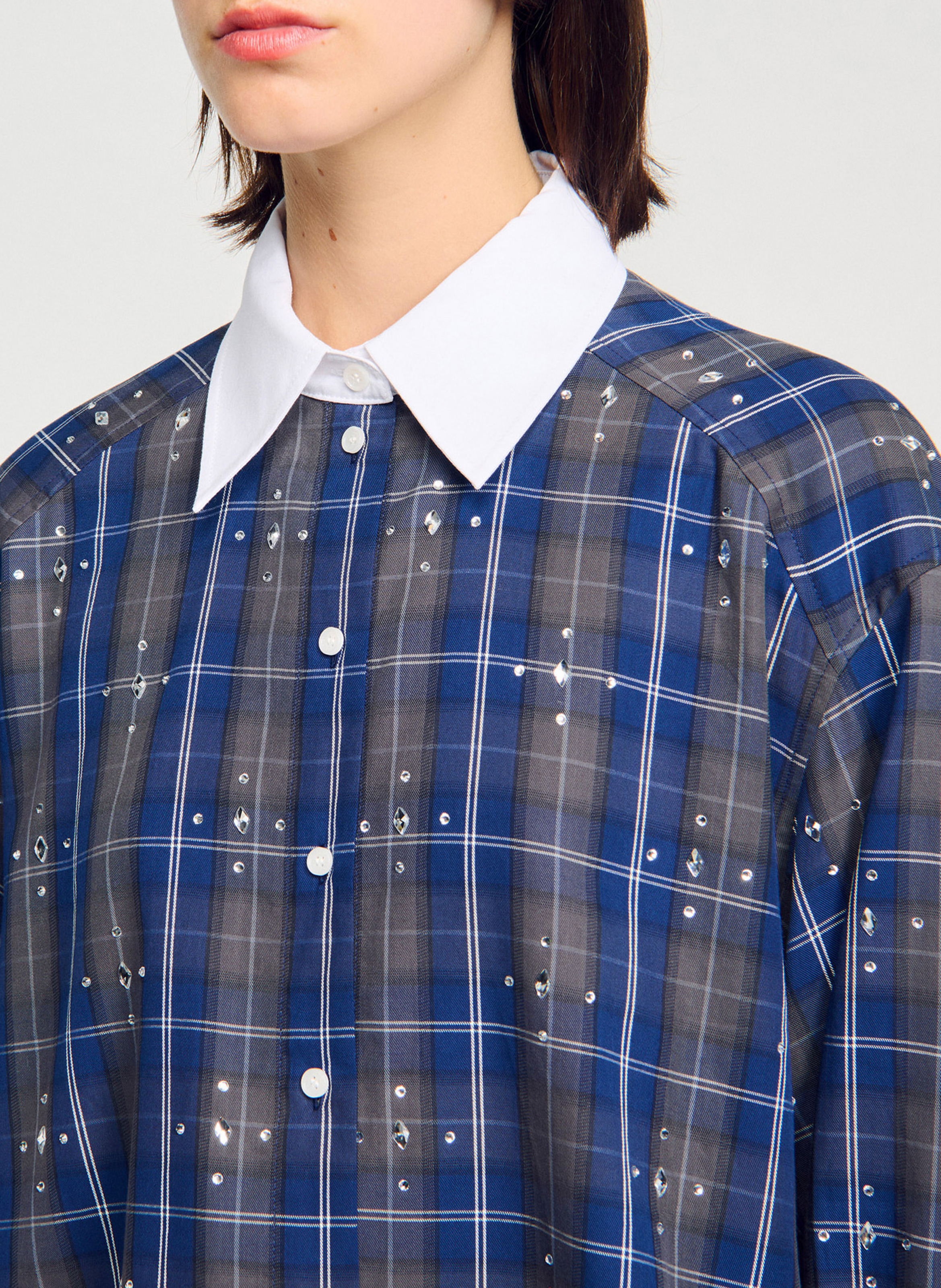 Chemise oversize en coton à carreaux SANDRO Bleu