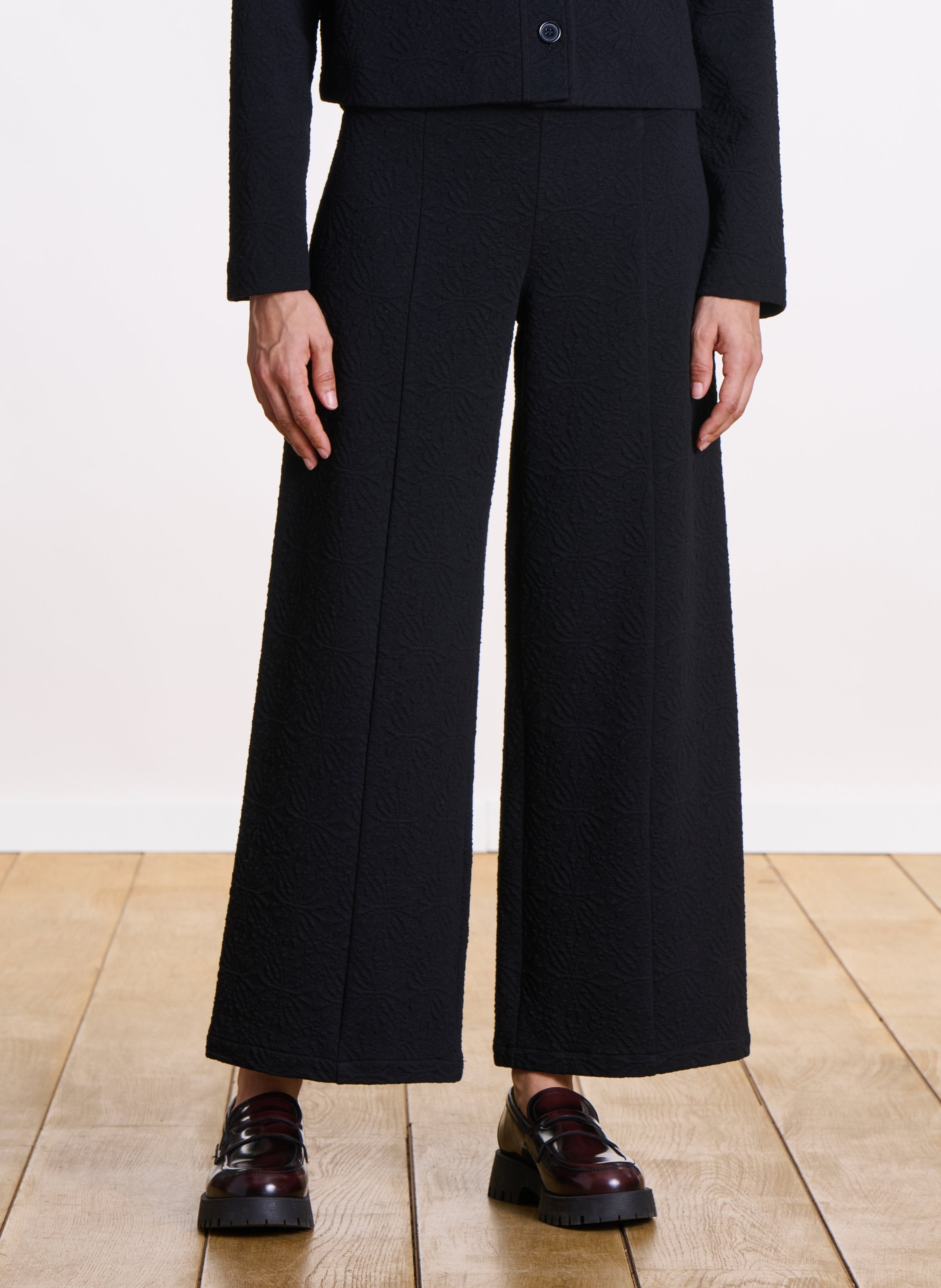 Textured wide-leg pants LA FEE MARABOUTEE Black