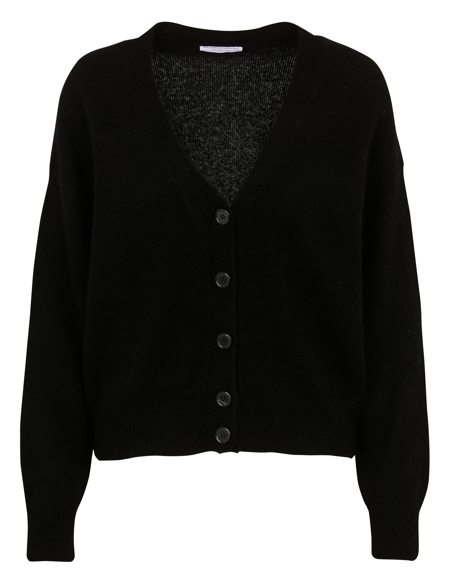 Gilet ample col V en laine, soie et cachemire MAJESTIC FILATURES Noir