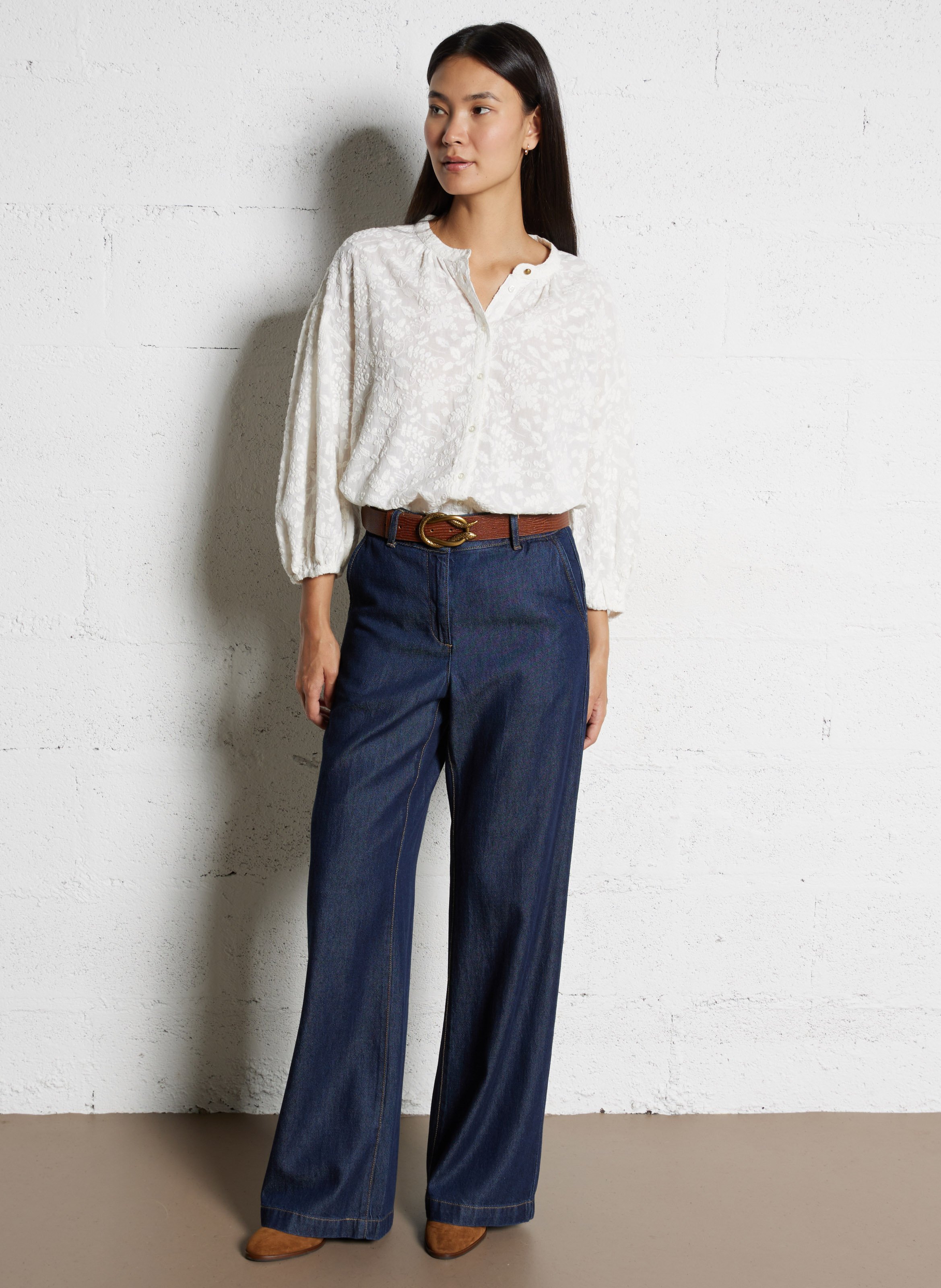 Loose-fit shirt with mandarin collar MAISON 123 Beige