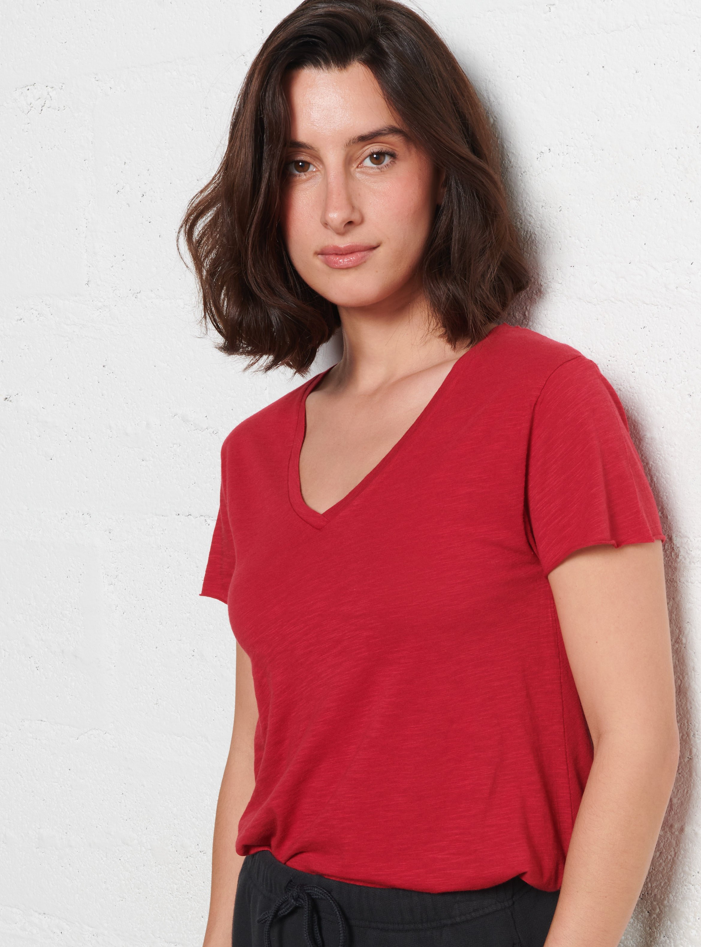 Tee-shirt droit col V en coton mélangé AMERICAN VINTAGE