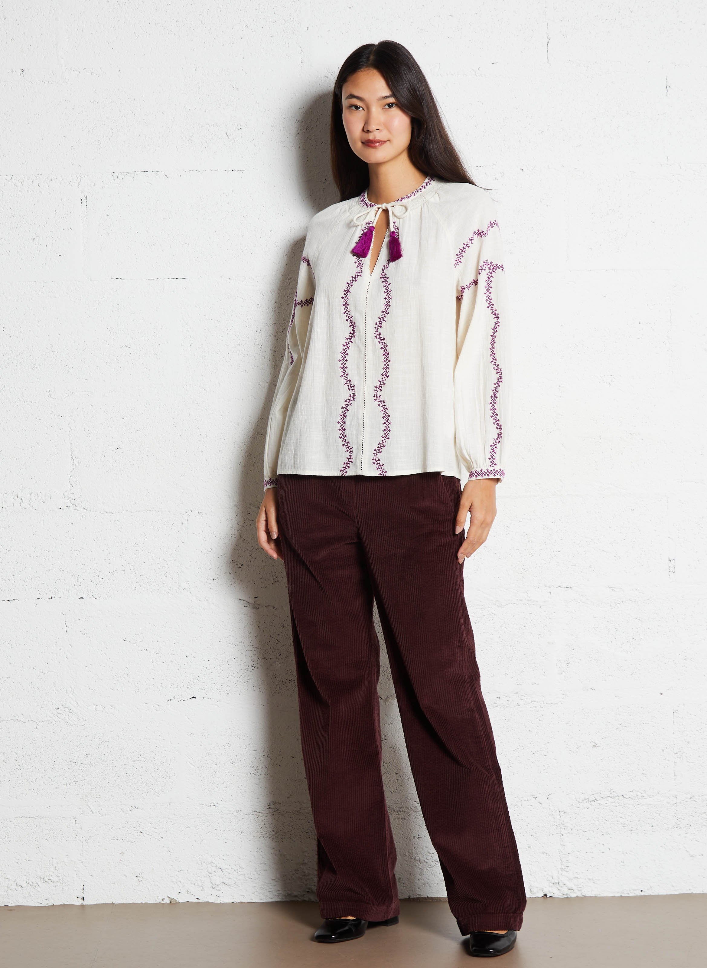 Blouse col tunisien en coton MAISON 123 Blanc