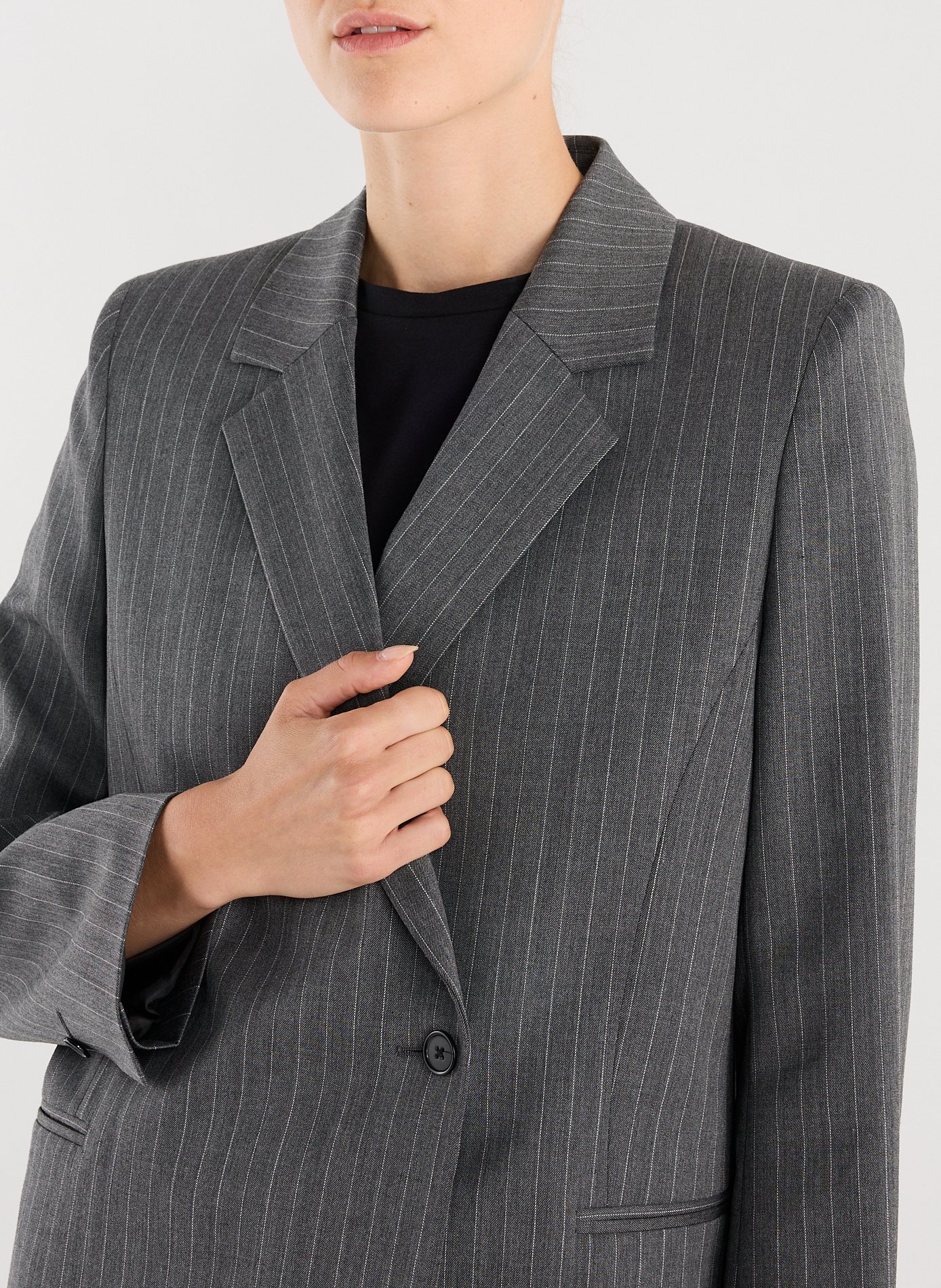 Cross-buttoned tailored blazer with stripes SAISON 1865 Grey