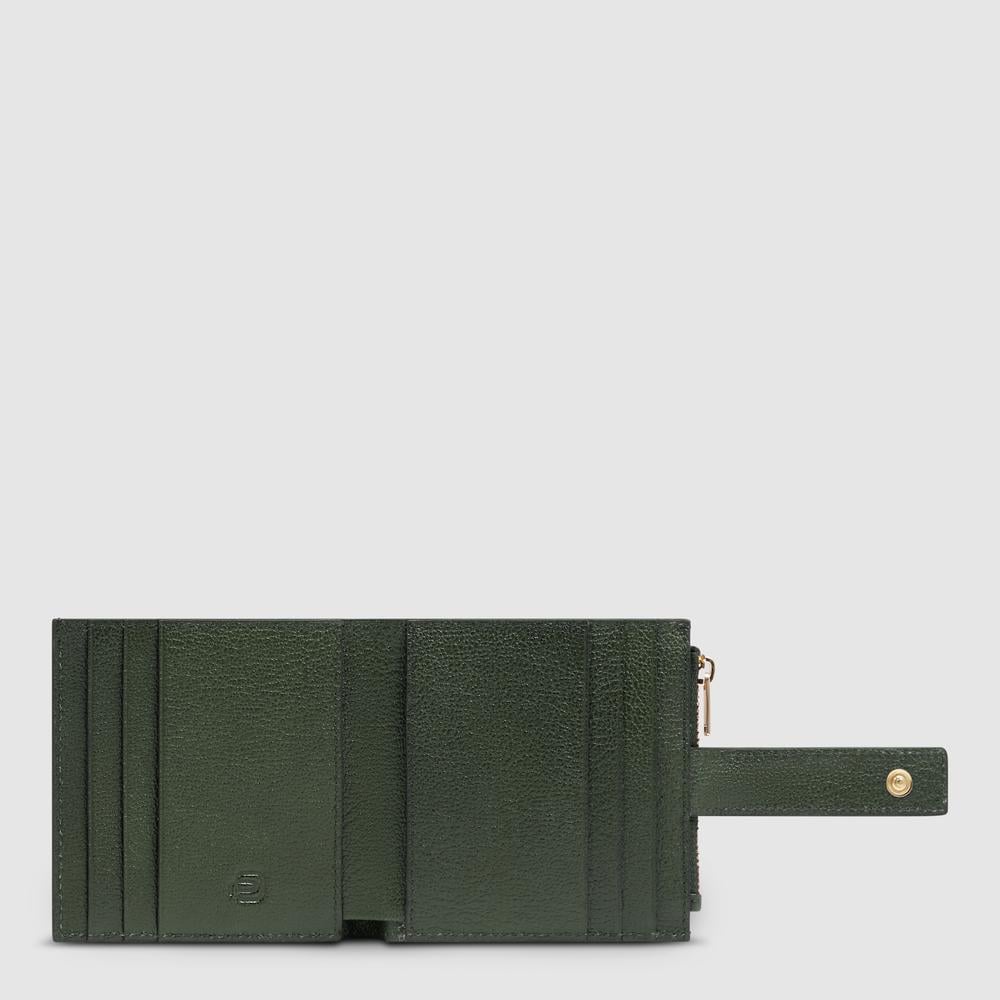 Women's leather credit card holder with coin pocket and RFID protection PIQUADRO Green