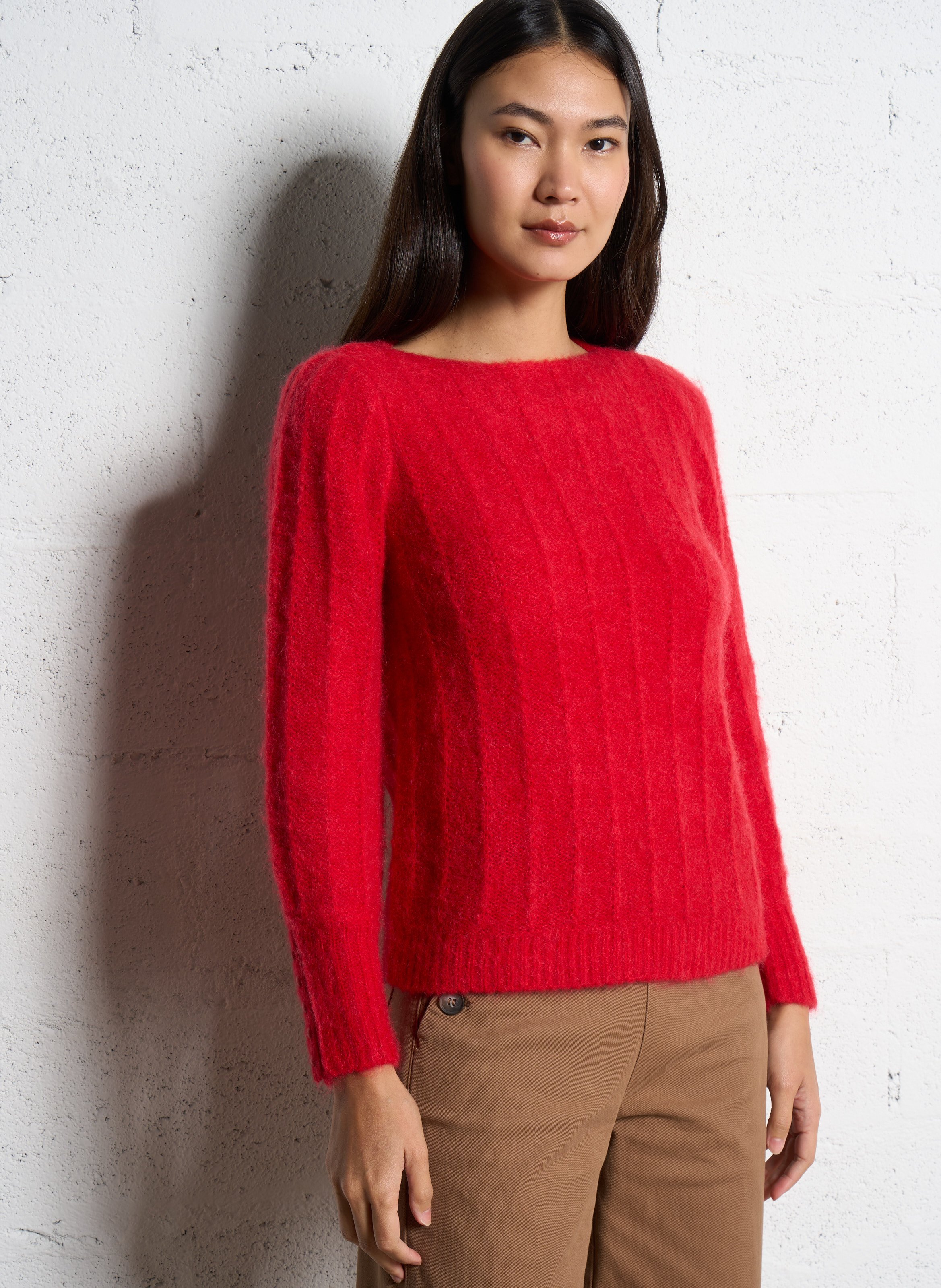 Pull droit uni en laine mélangée SUD EXPRESS Rouge