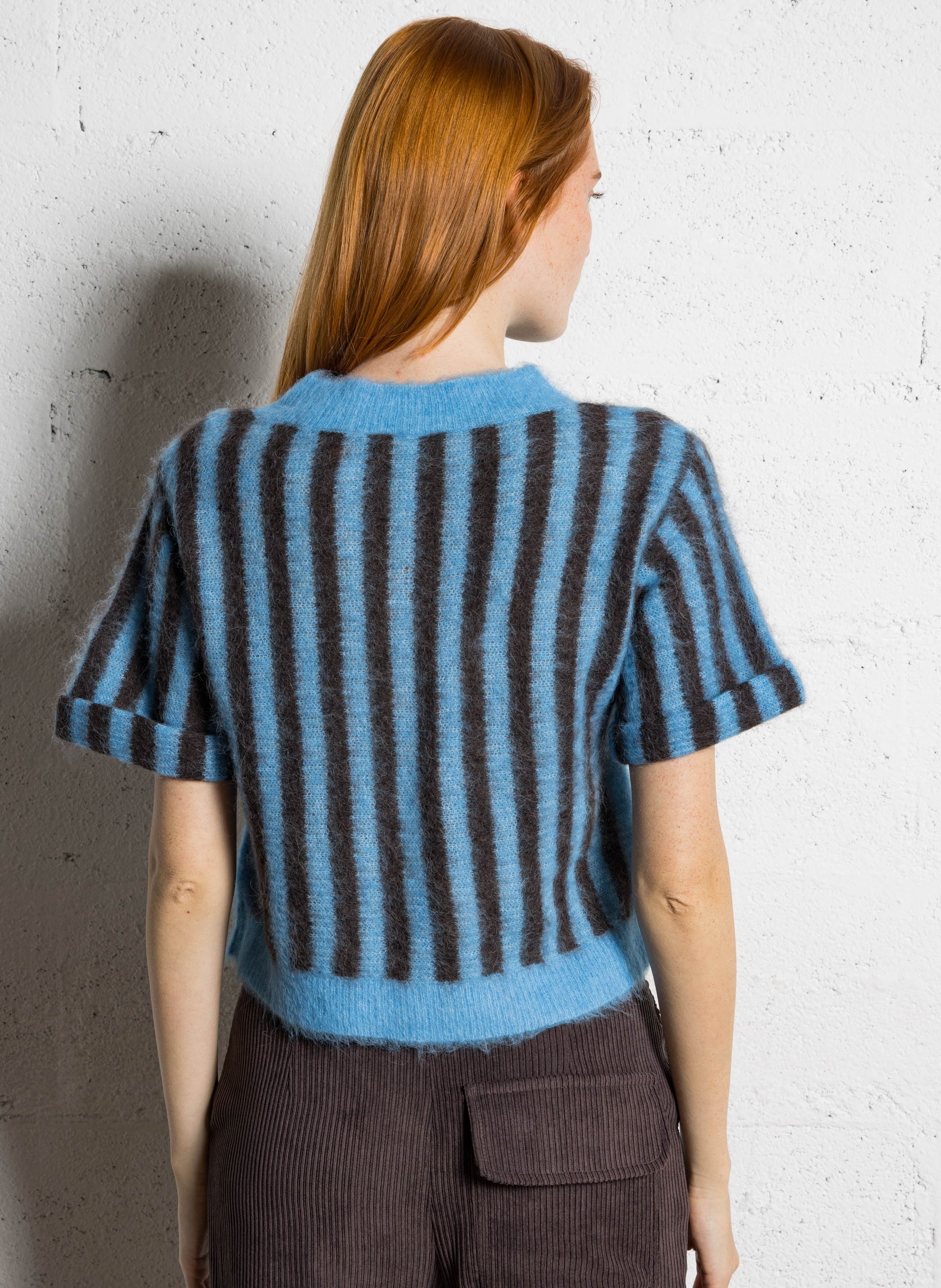 Short fitted sweater in striped knit AMERICAN VINTAGE Blue