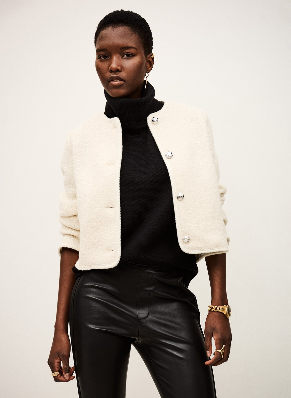 Veste courte boutonnée en maille bouclée BA&SH Beige