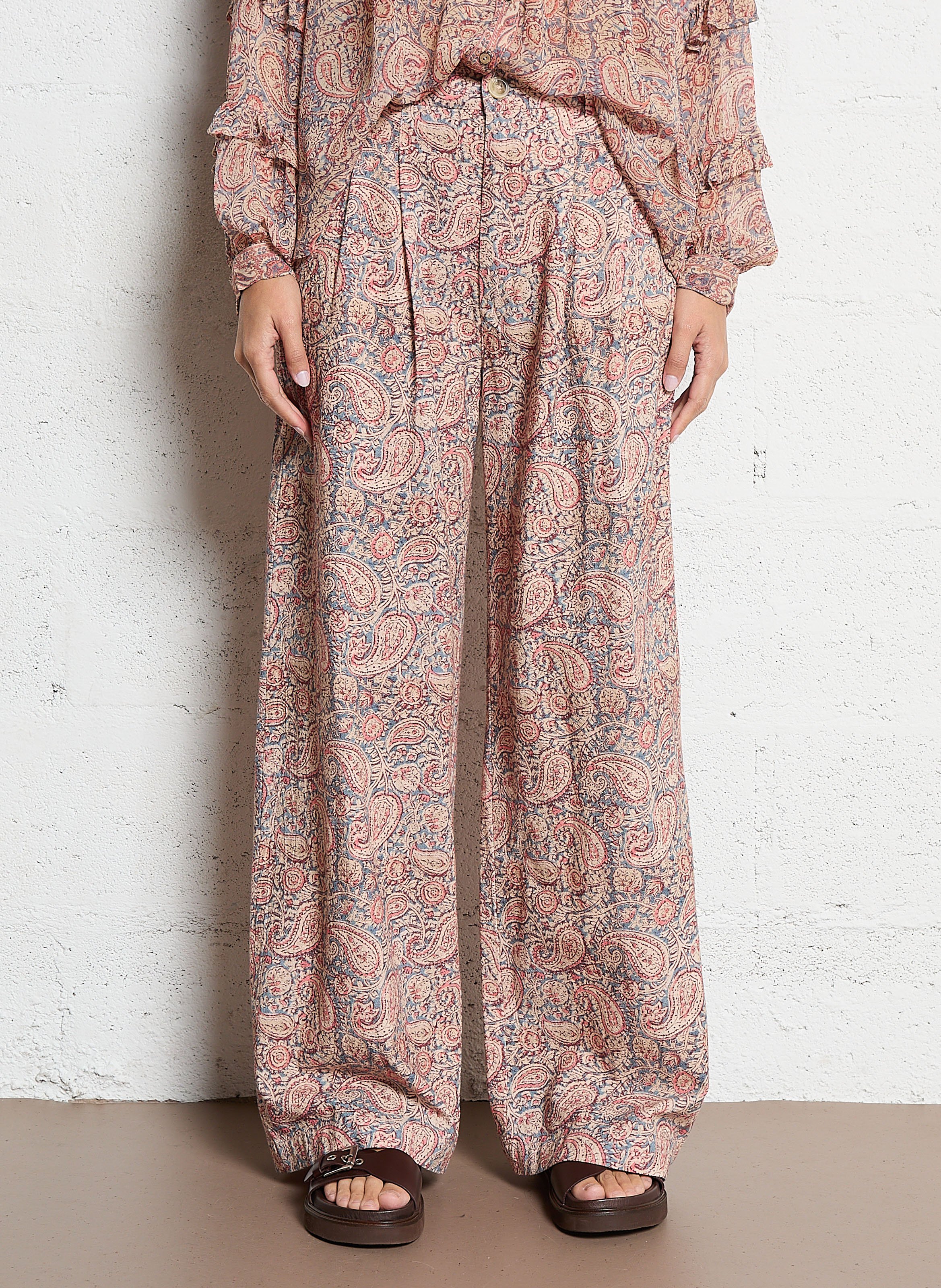 Pantalon large en coton imprimé MAISON HOTEL Rose