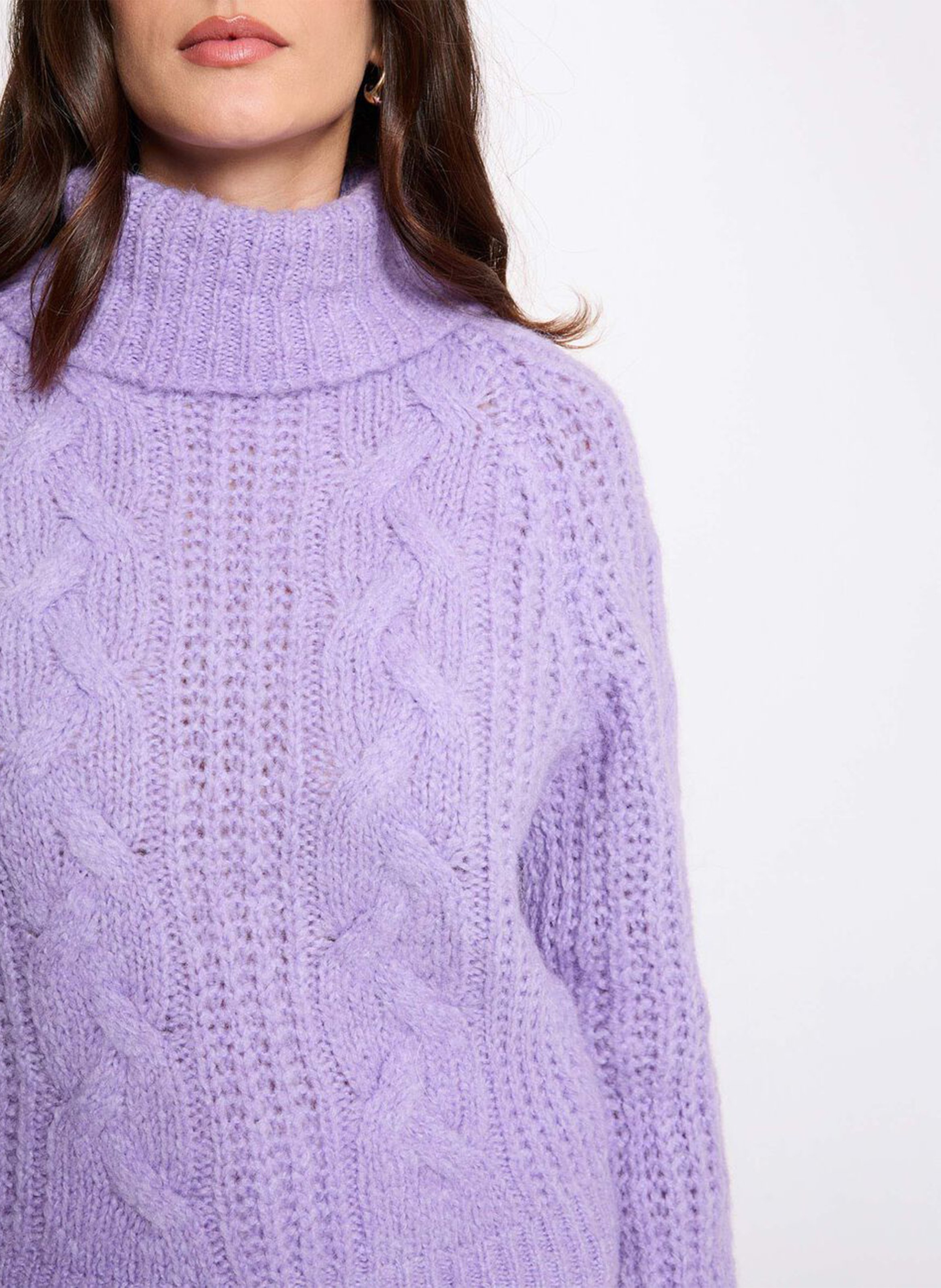 Pull droit col roulé en maille MORGAN Violet