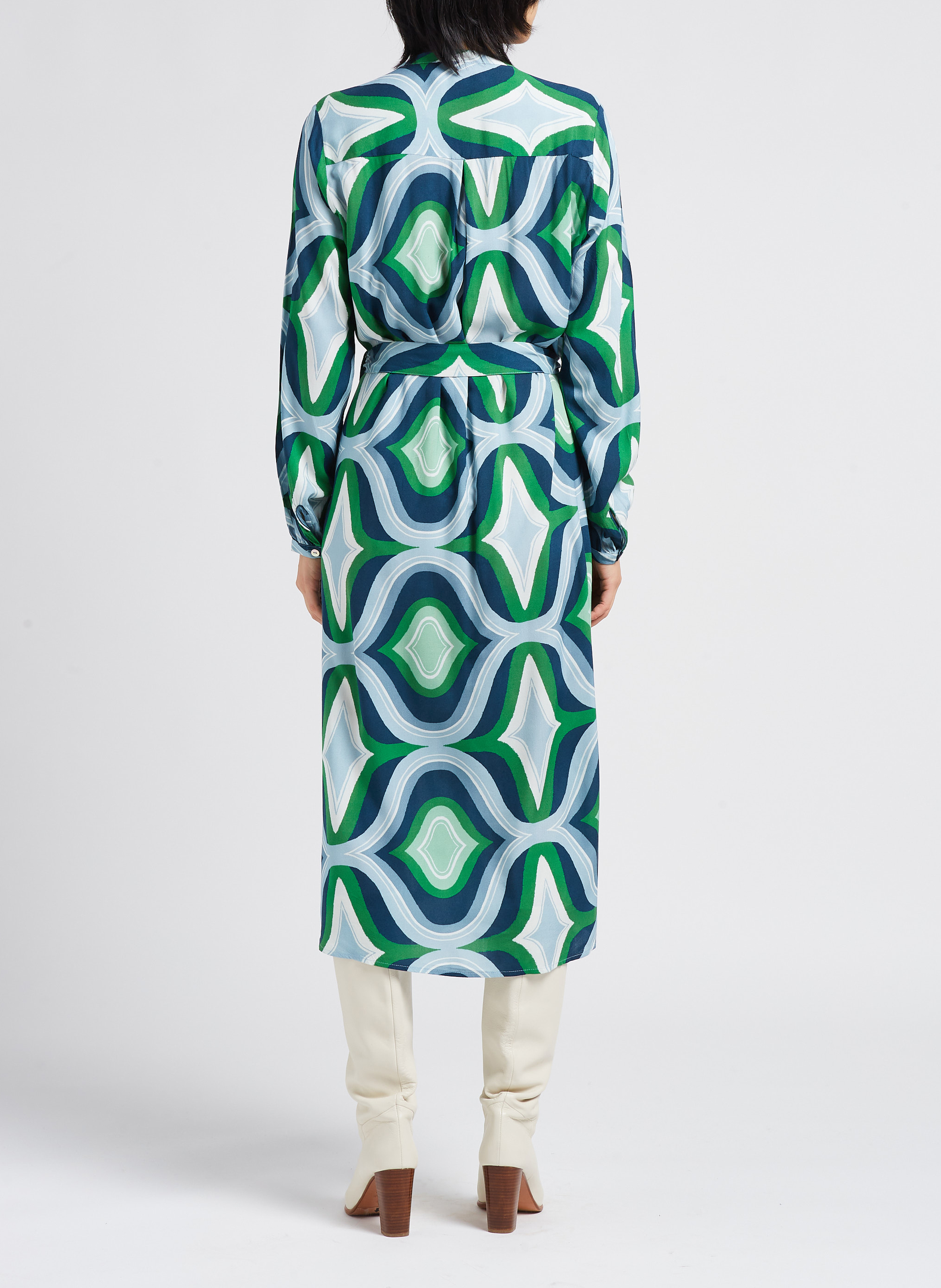 Geometric print midi dress with Tunisian collar LA PETITE ETOILE Green