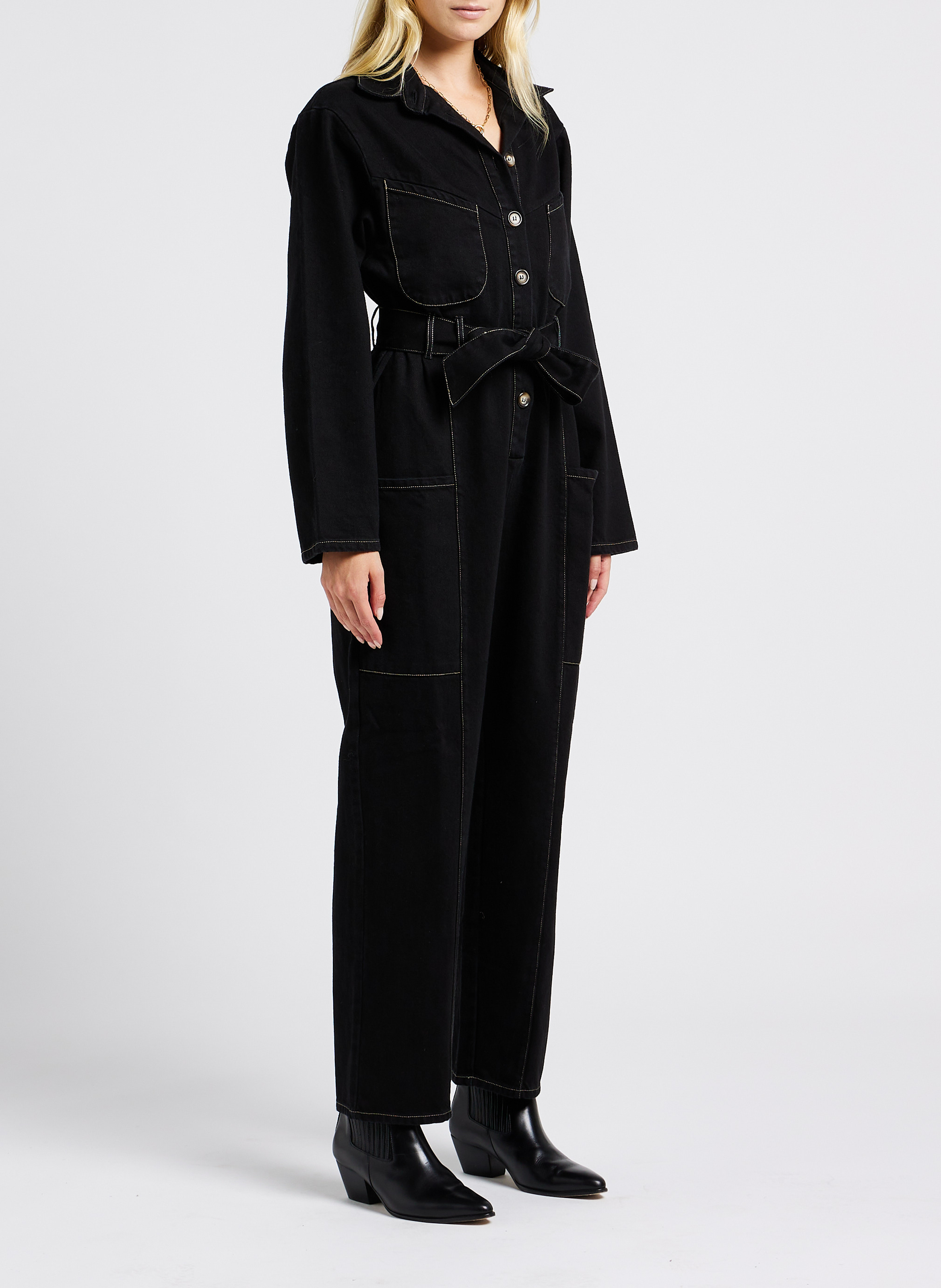 Combinaison col classique jean coton RITA ROW Noir