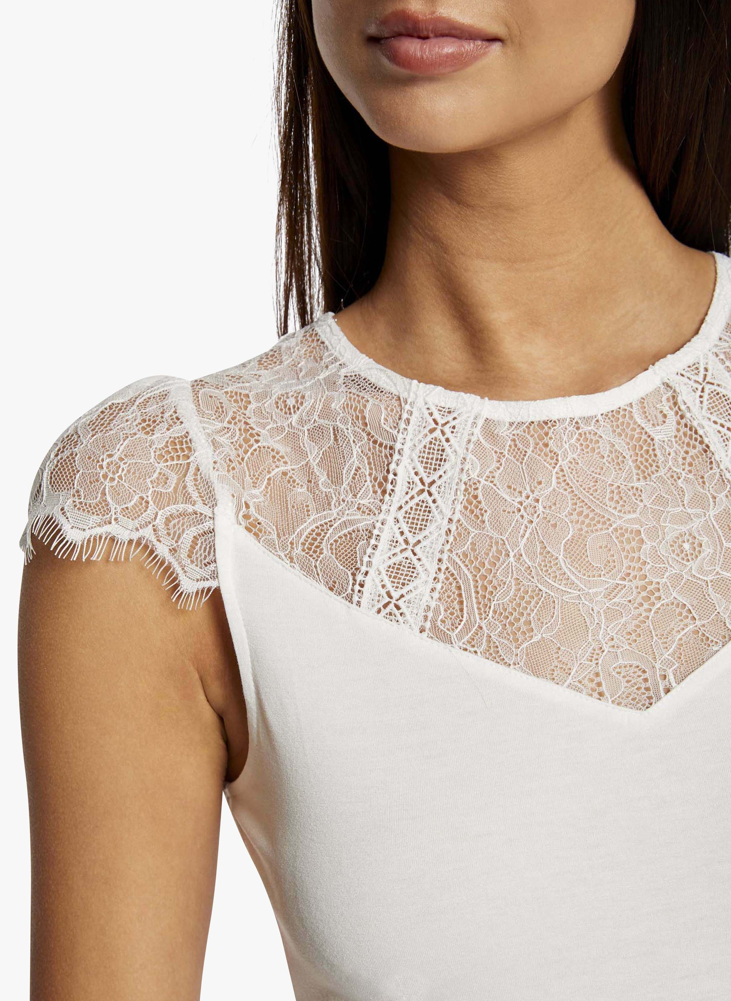 Round-neck lace top MORGAN Beige