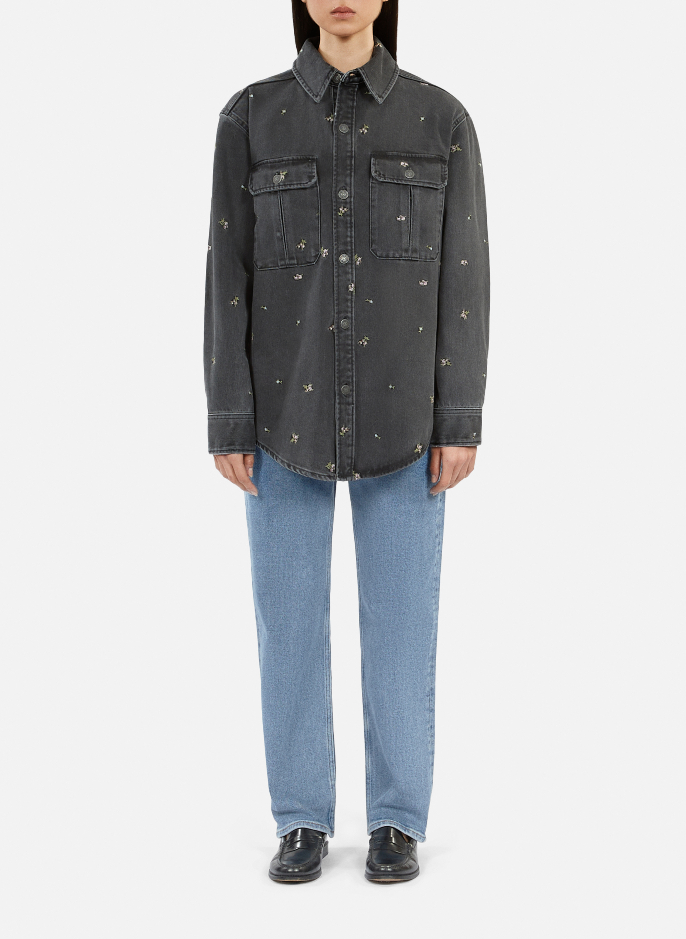 Denim overhemd met borduursels THE KOOPLES Grijs